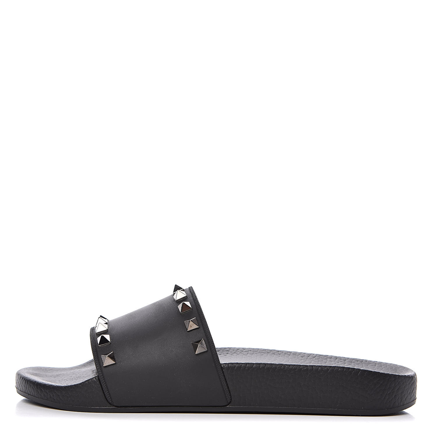 VALENTINO Rubber Rockstud Slide Sandals 39 Black 515143