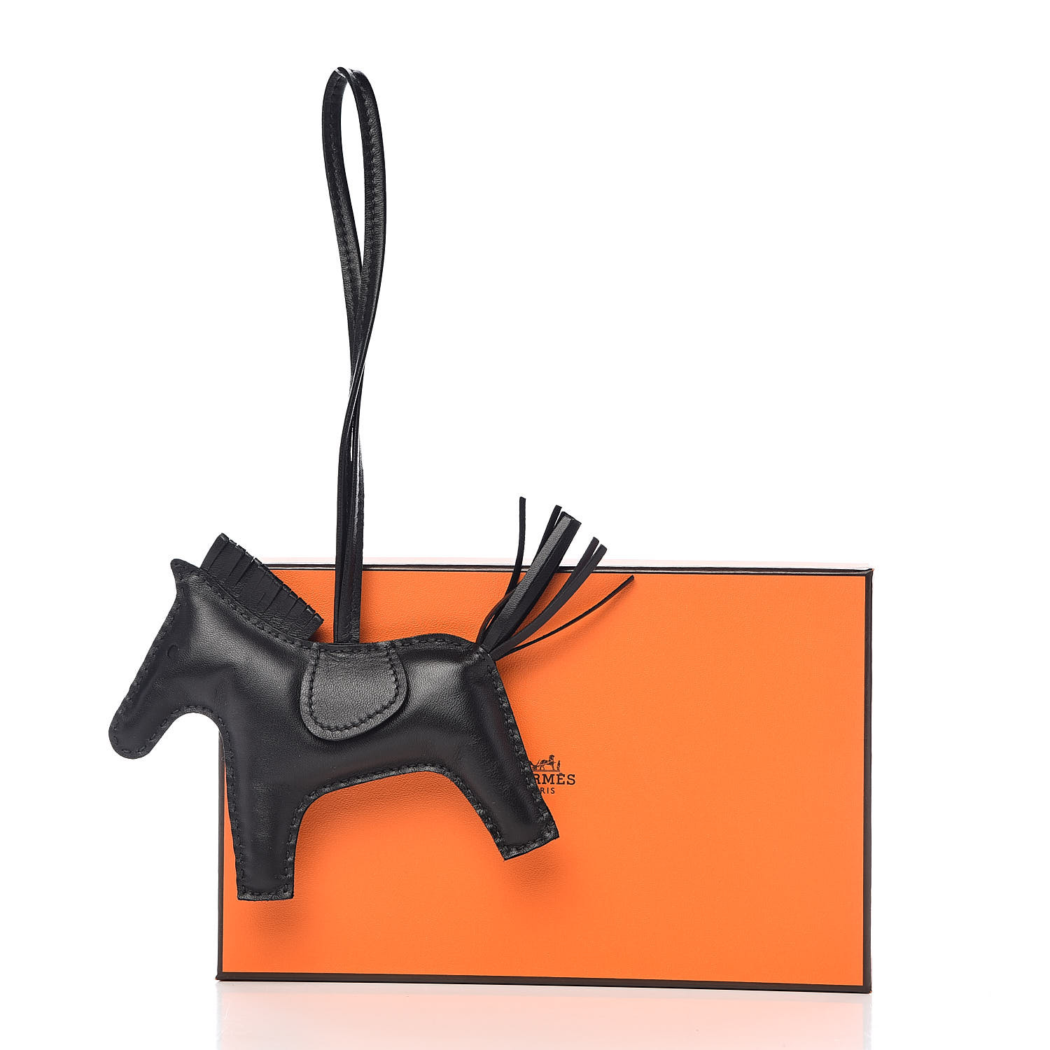 HERMES Milo Lambskin Grigri Rodeo Horse Bag Charm GM So Black 514912 ...