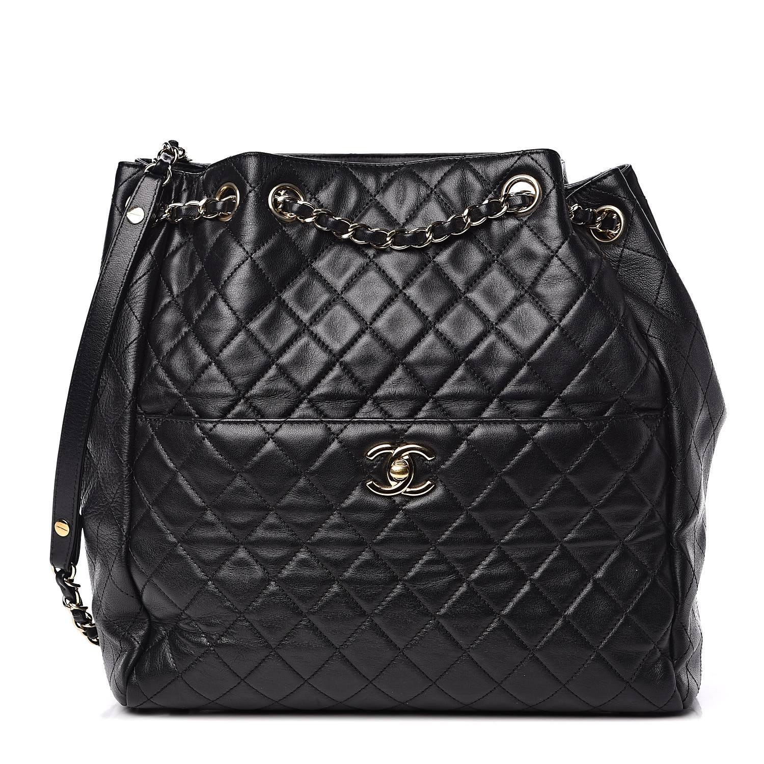 chanel quilted drawstring bag