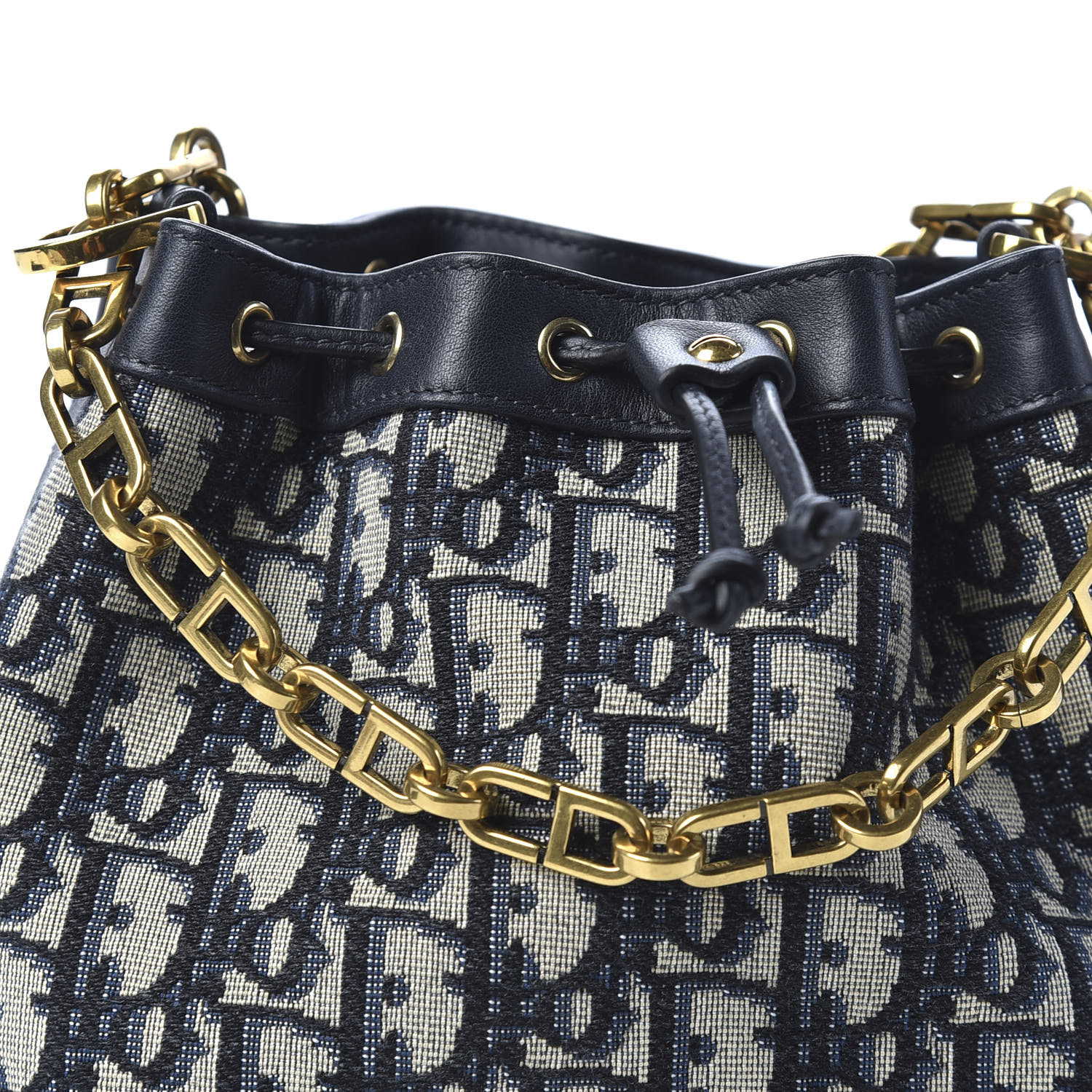 CHRISTIAN DIOR Oblique Drawstring Chain Bucket Bag Blue 575761 ...