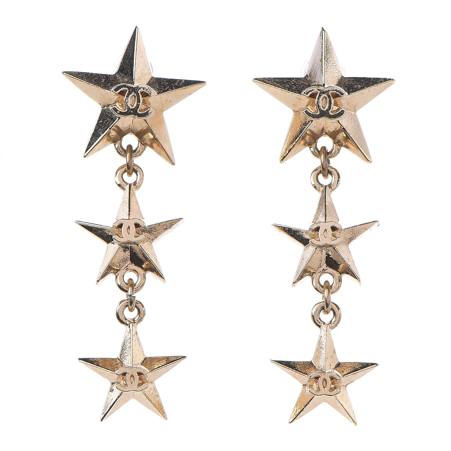 Chanel Metal Cc Triple Star Drop Earrings Gold Fashionphile