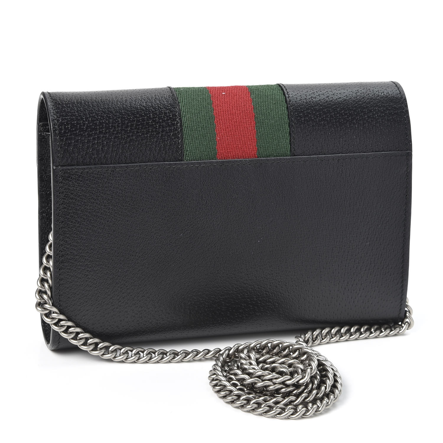 dionysus web stripe leather wallet on a chain