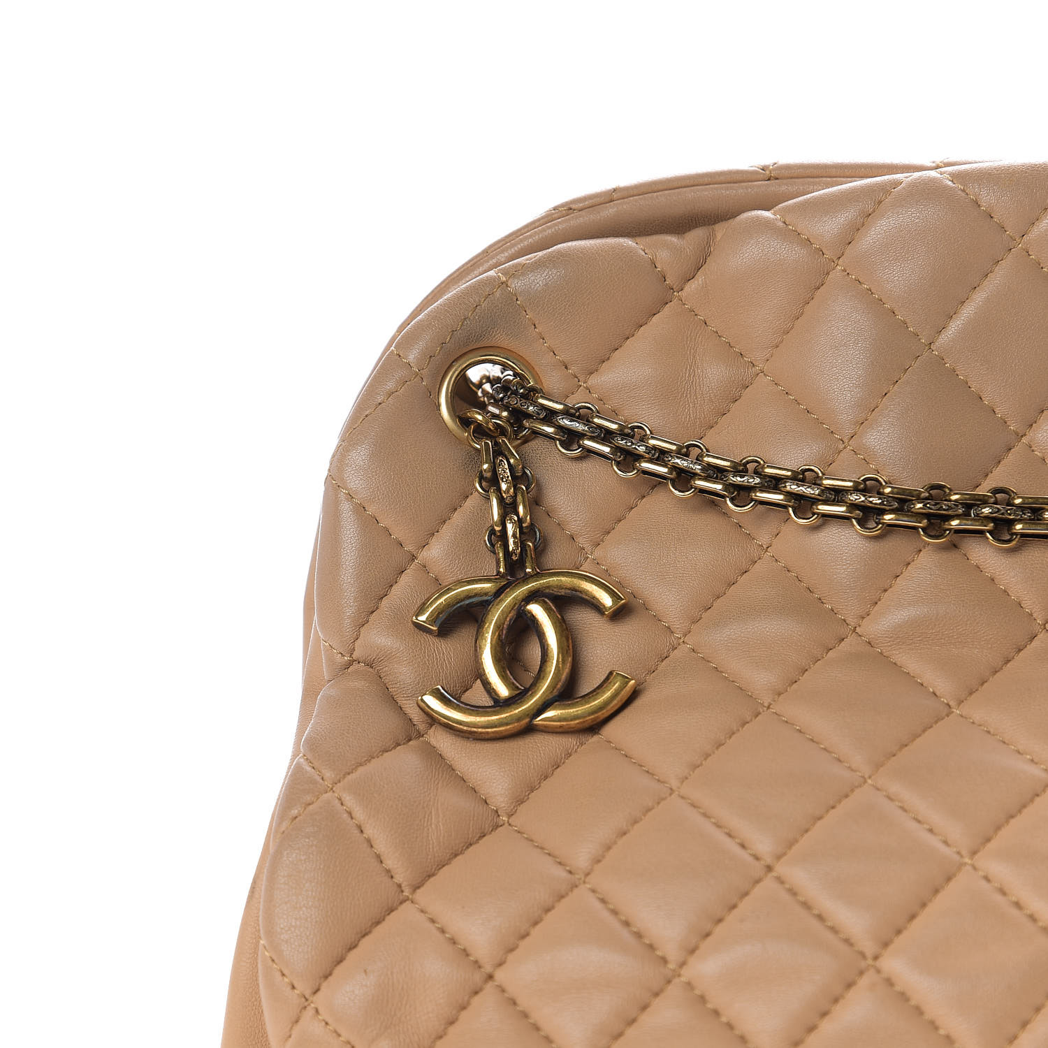 CHANEL Lambskin Quilted Large Just Mademoiselle Bowling Bag Beige ...