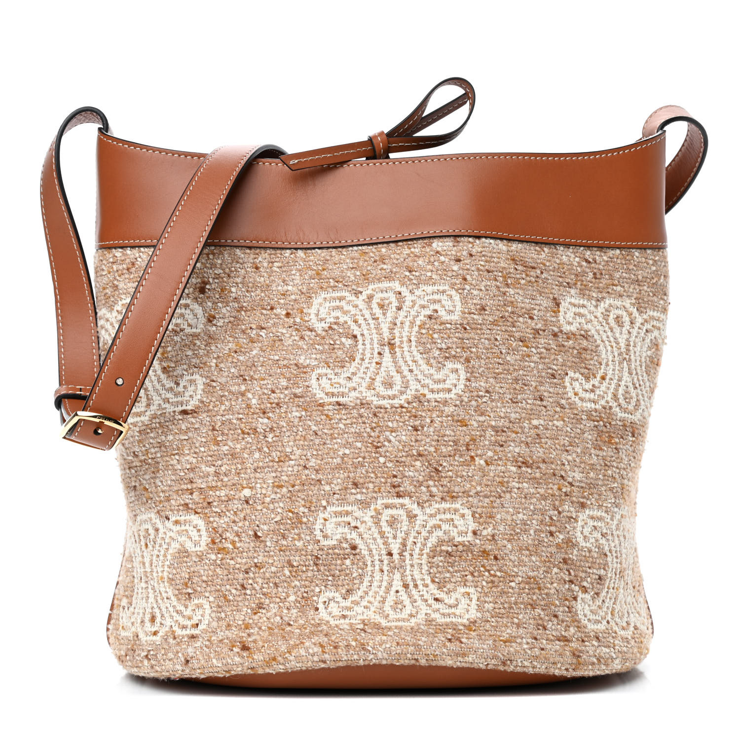 CELINE Canvas Calfskin Triomphe Embroidered Bucket Bag Brown 803945 ...