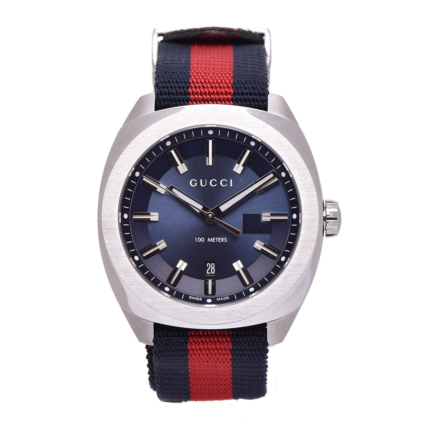 GUCCI Stainless Steel Web 41mm GG 2570 Quartz Watch Blue Red 370369 ...