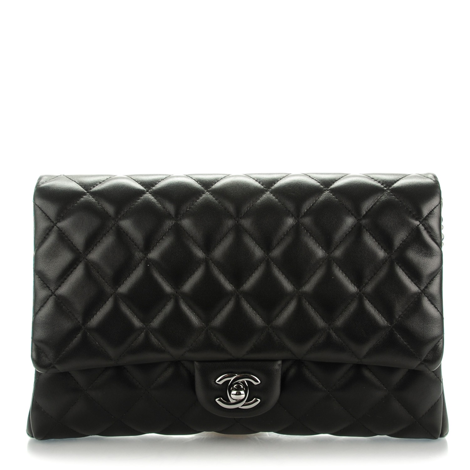 CHANEL Lambskin Quilted Clutch With Chain Flap Black 142698