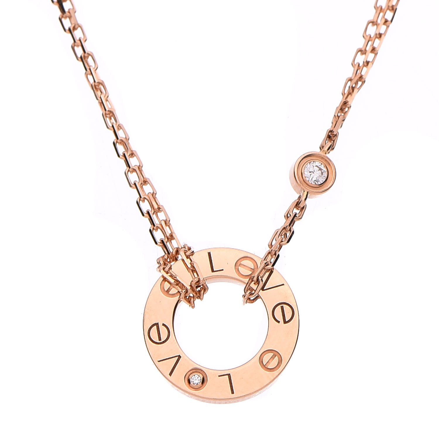 CARTIER 18K Pink Gold 2 Diamond LOVE Necklace 279466