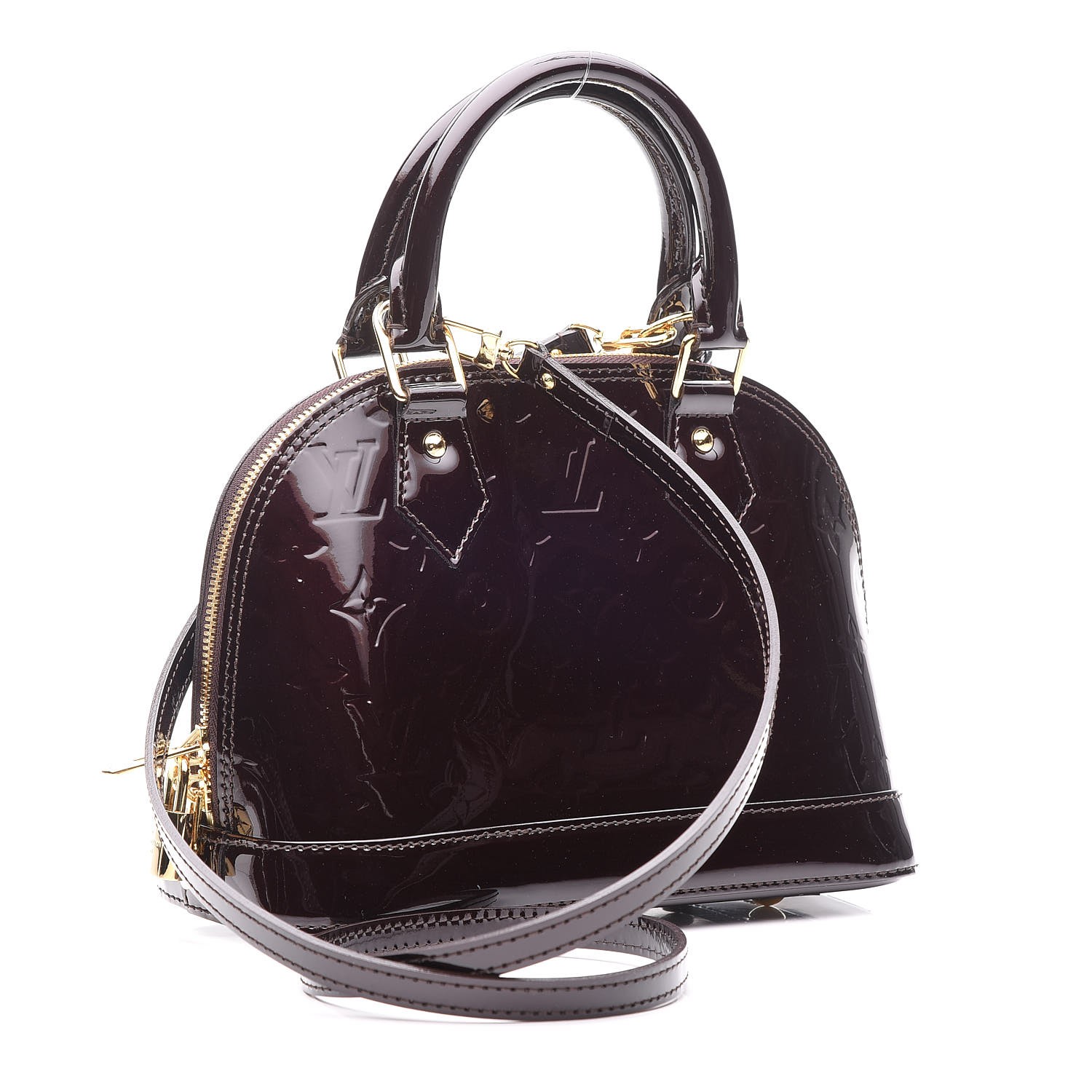 Louis Vuitton Alma Bb Burgundy Patent Leather Handbag (Pre-Owned