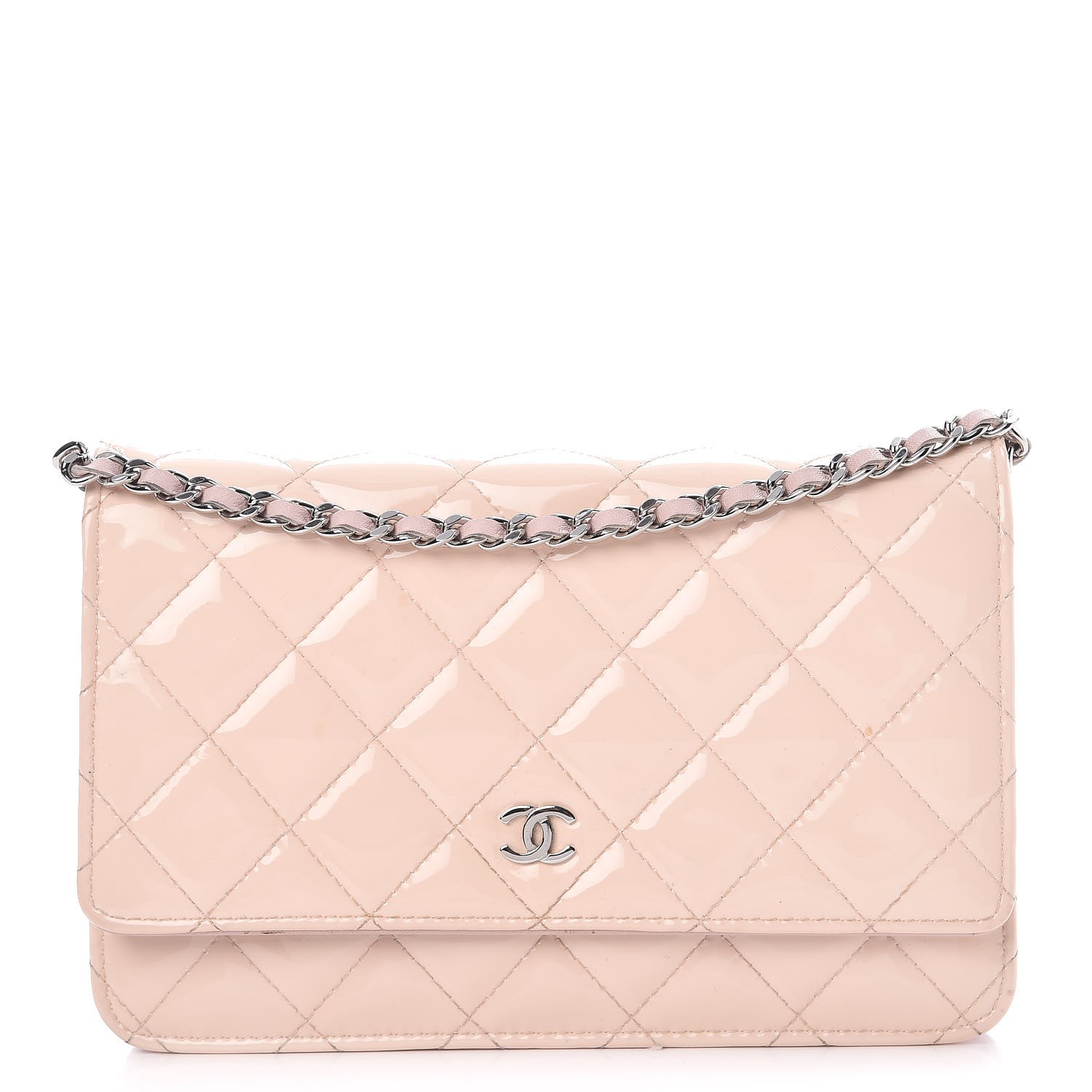 CHANEL Patent Quilted Wallet On Chain WOC Light Pink 284652