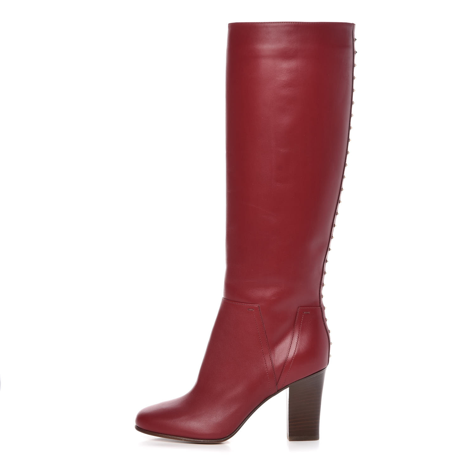 VALENTINO Vitello Lovestud Knee High Boots 36.5 Red 355224
