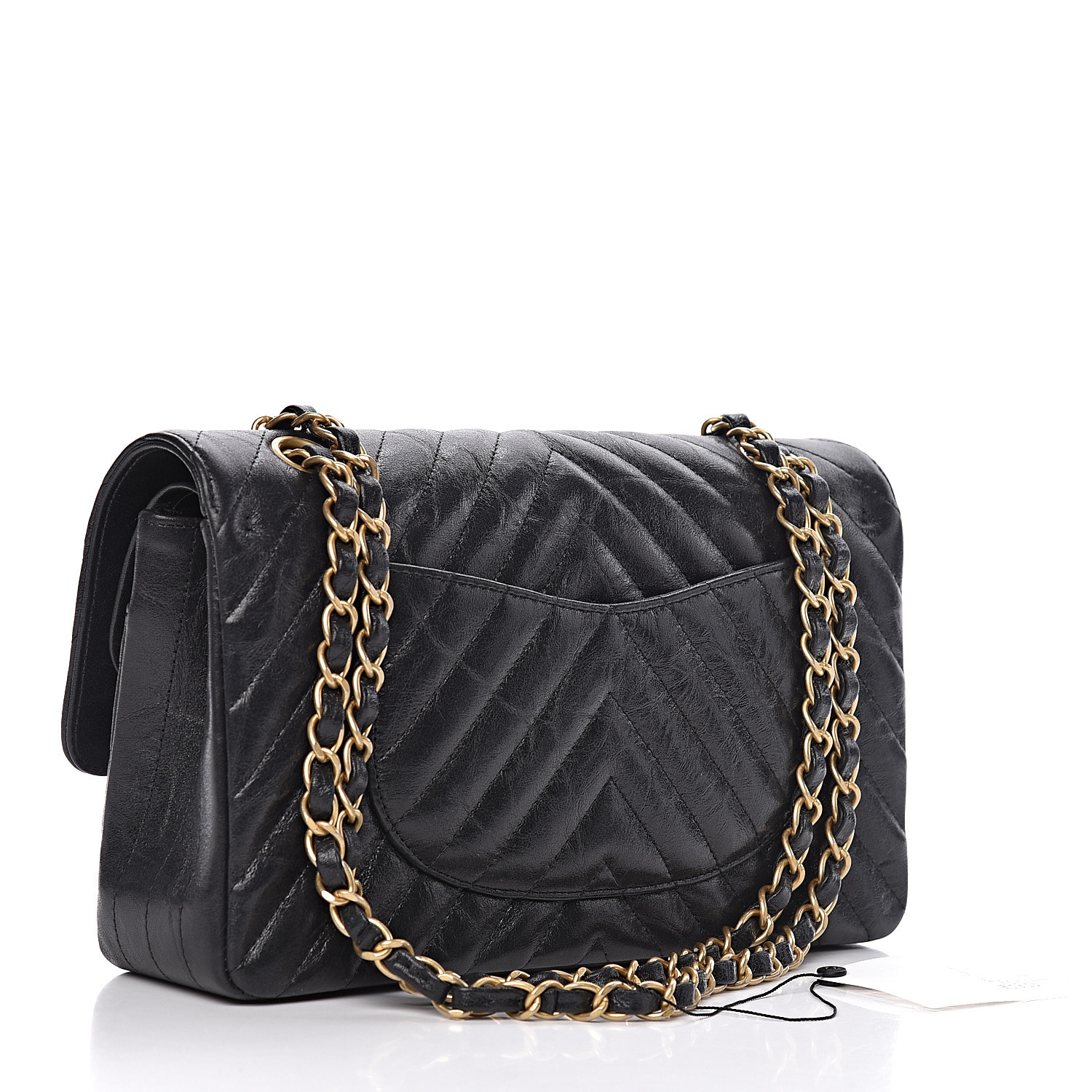 Chanel Iridescent Calfskin Chevron Quilted Medium Double Flap Black 474451