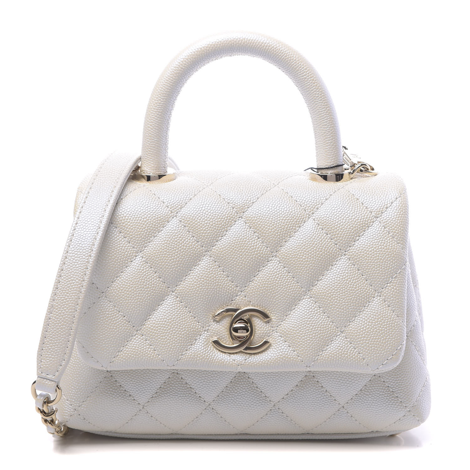 Chanel Iridescent Caviar Quilted Extra Mini Coco Handle Flap White Fashionphile