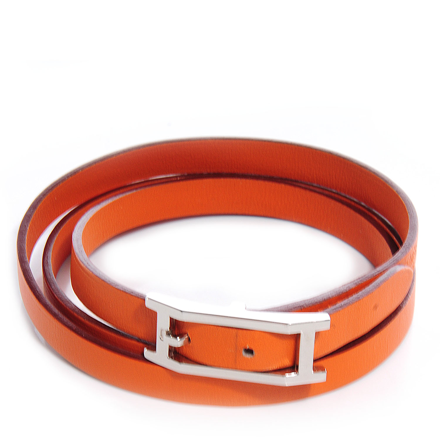 HERMES Chamonix Hapi 3 MM Triple Tour Wrap Bracelet Size Small Orange 64312