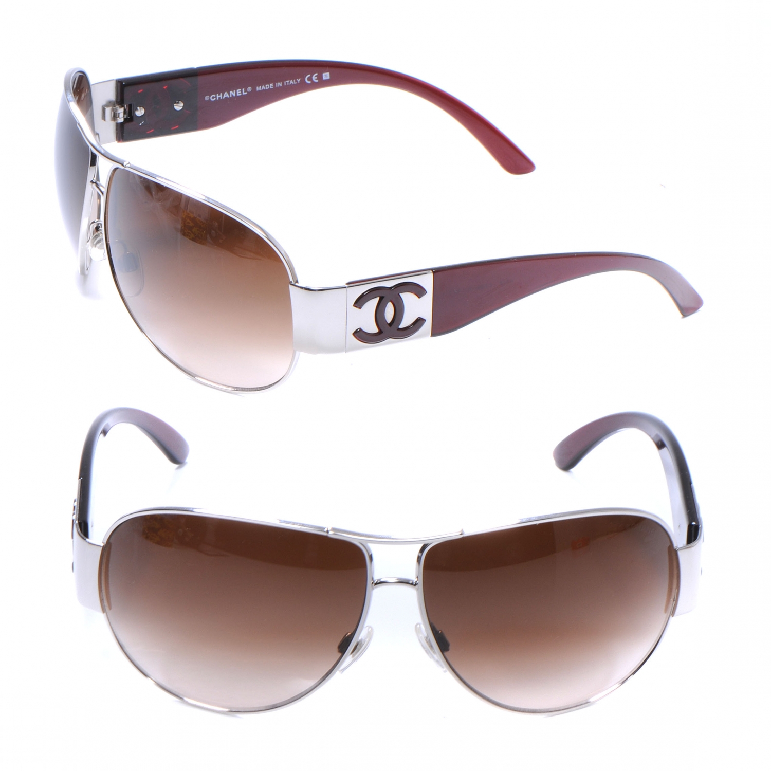 CHANEL Aviator Sunglasses 4128 Burgundy 50018 | FASHIONPHILE