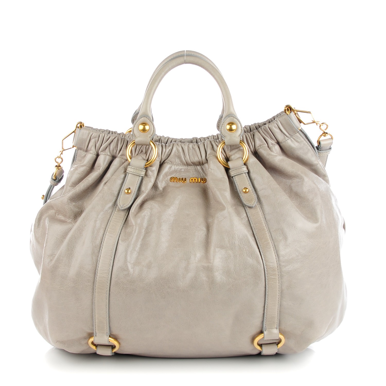 MIU MIU Vitello Lux Gathered Shopper Tote Pervinca 132138