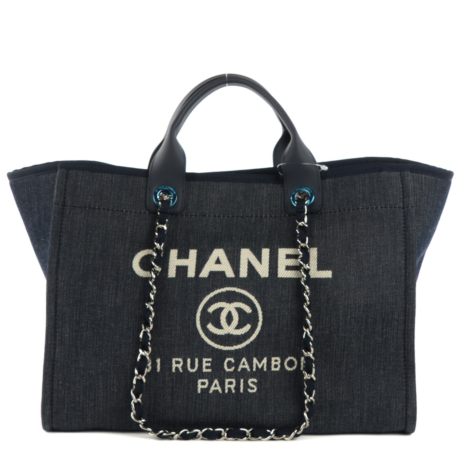 CHANEL Canvas Large Deauville Tote Dark Blue 117613