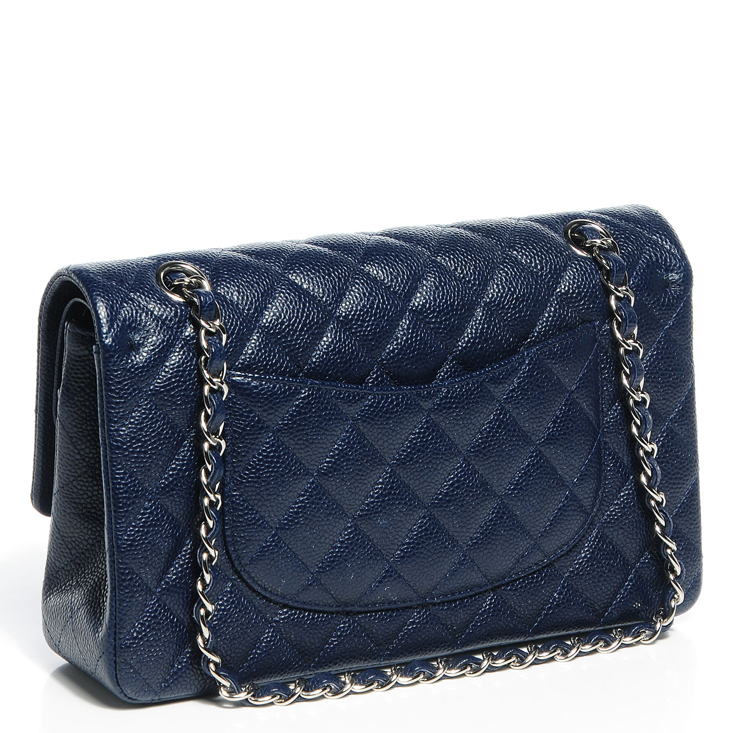 CHANEL Caviar Quilted Medium Double Flap Navy 91470