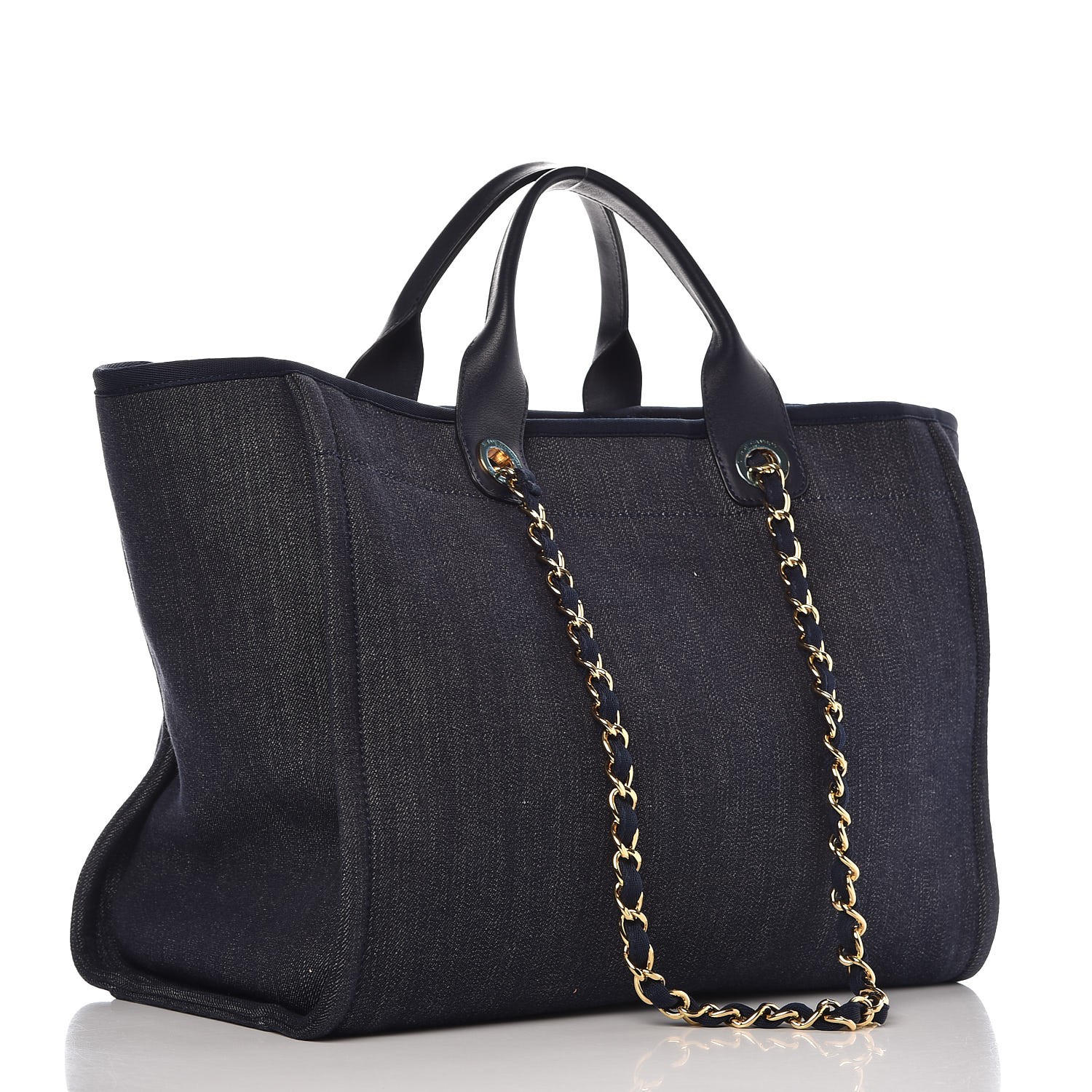 CHANEL Denim Deauville Large Tote Dark Blue 300925