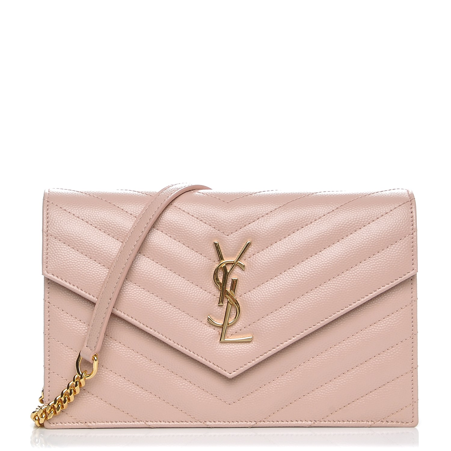 SAINT LAURENT Grain De Poudre Matelasse Chevron Monogram Envelope Chain ...