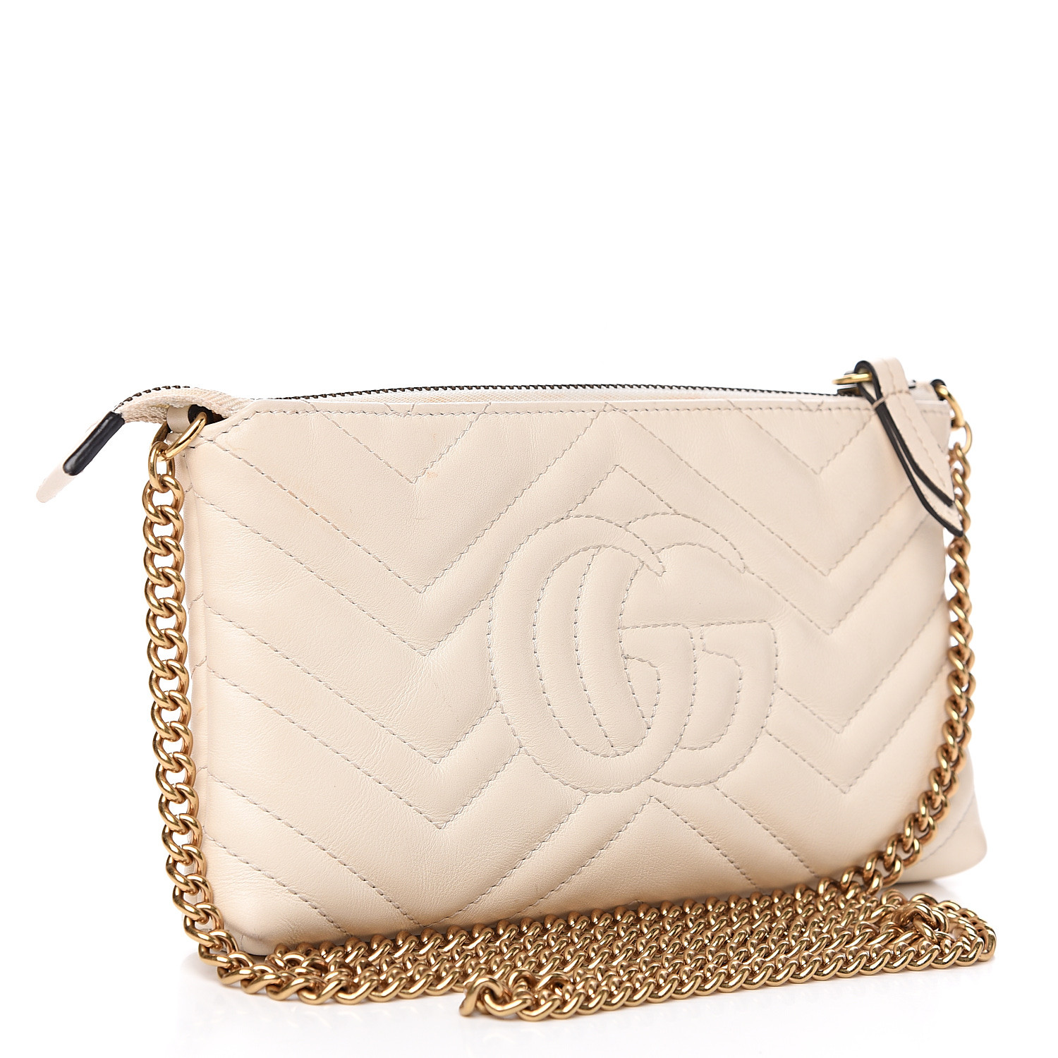 GUCCI Calfskin Matelasse Mini GG Marmont Chain Bag White 550508