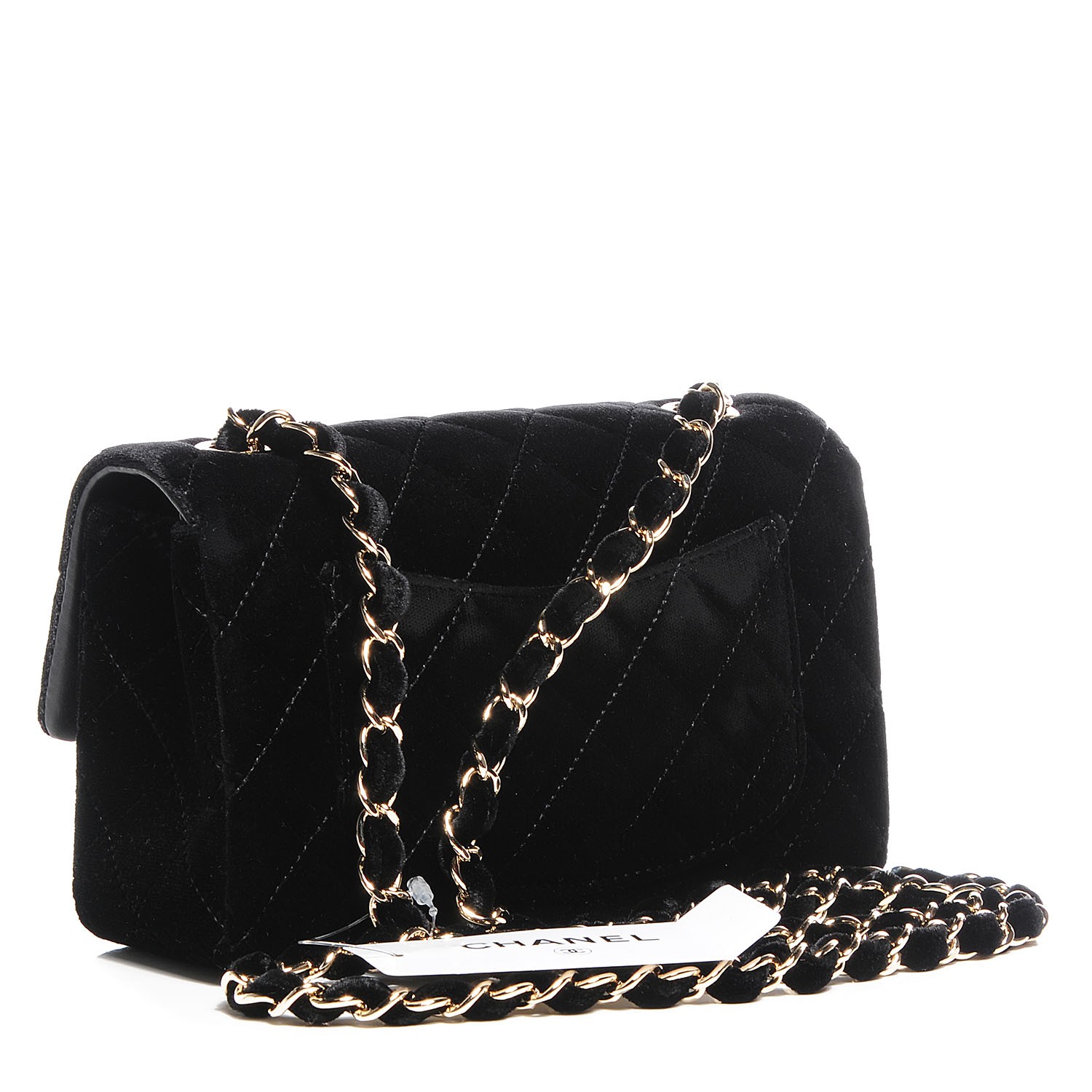 CHANEL Velvet Quilted Rectangle Mini Flap Black 92414