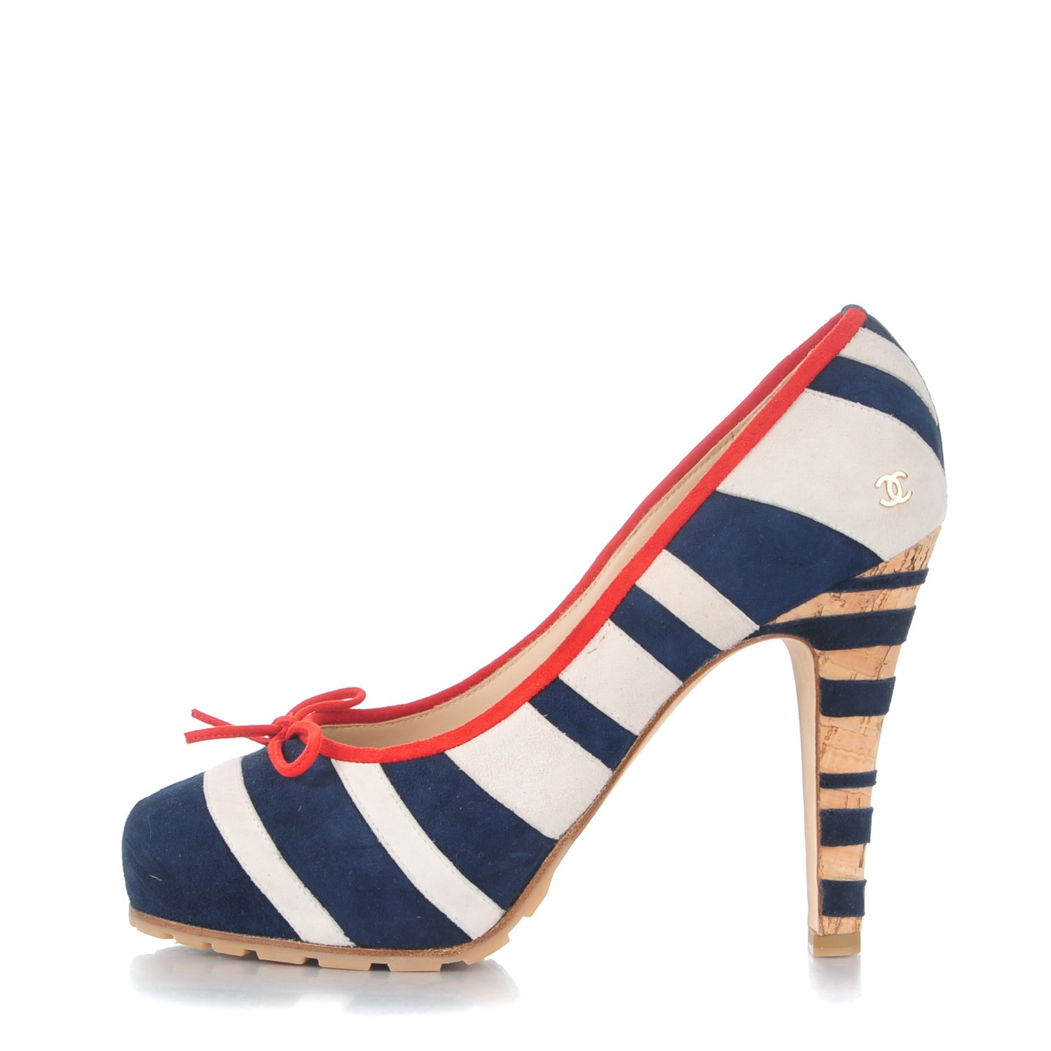 blue and white striped pumps