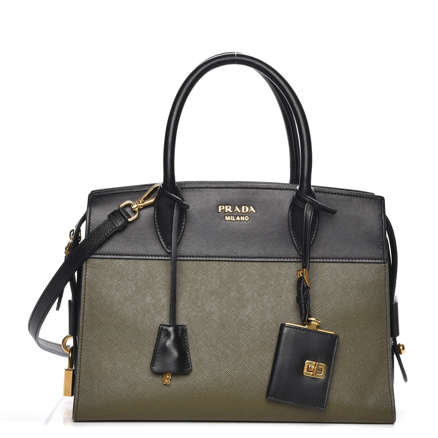 Prada Saffiano City Calf Medium Esplanade Tote Militare Black 220527 