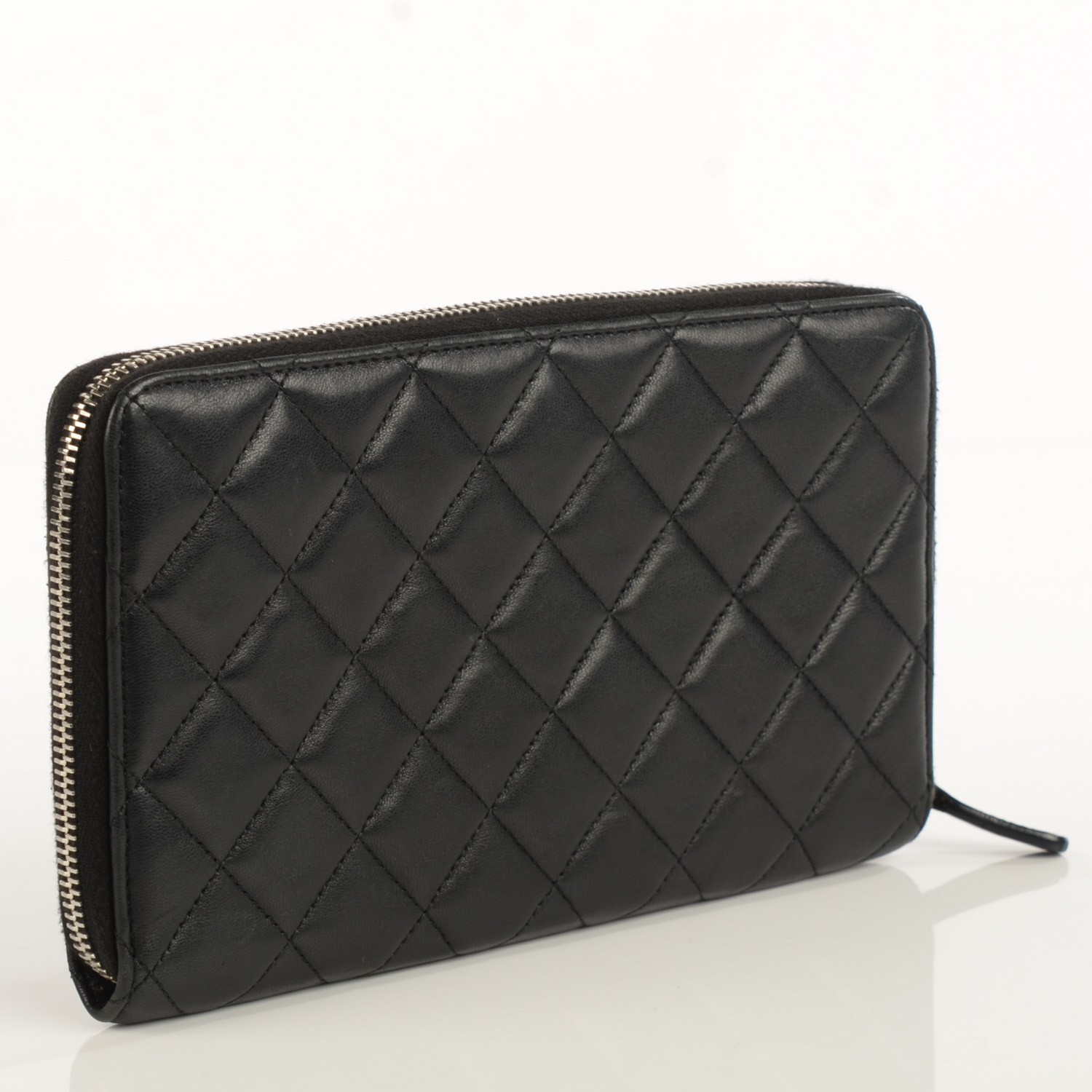 CHANEL Lambskin Quilted Large Zipped Wallet Black 113560