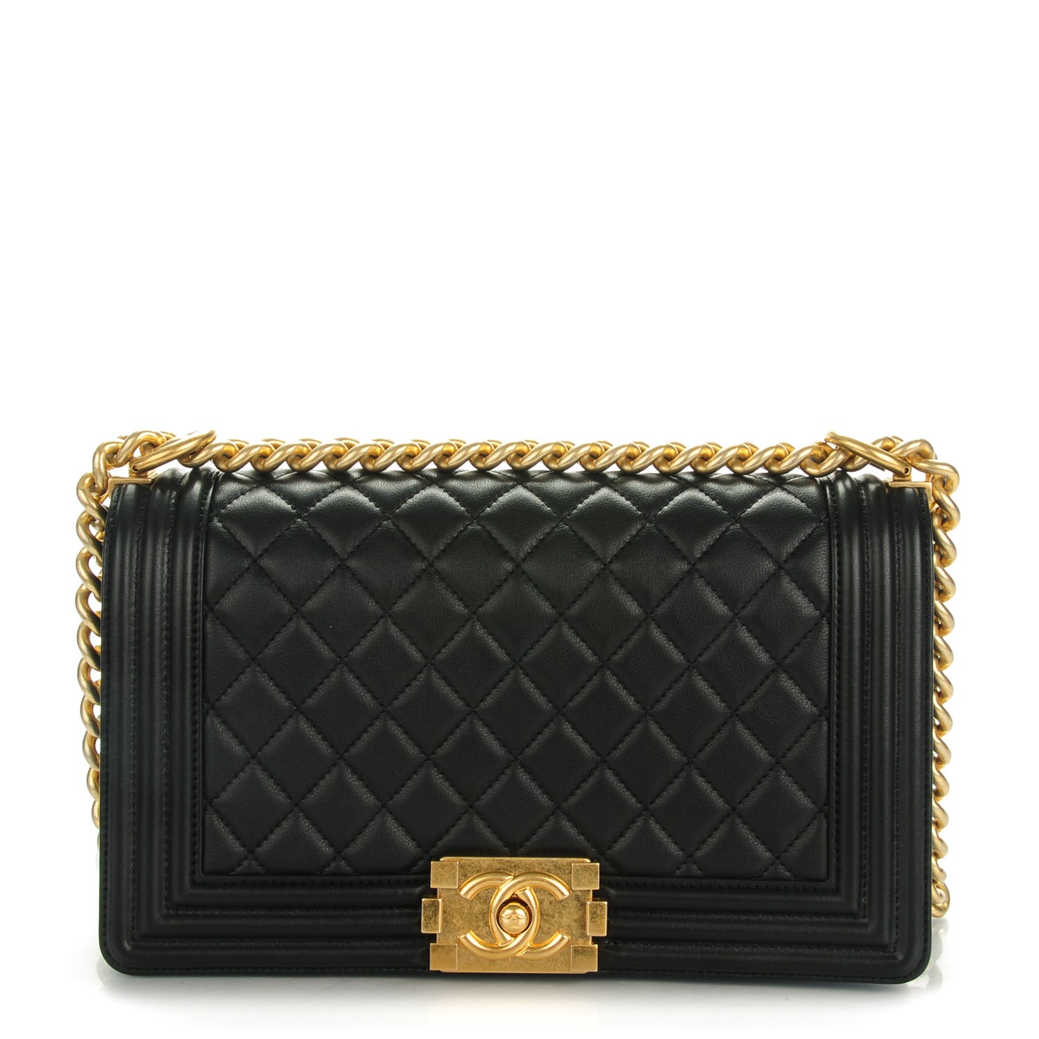 CHANEL Lambskin Quilted Medium Boy Flap Black 139667