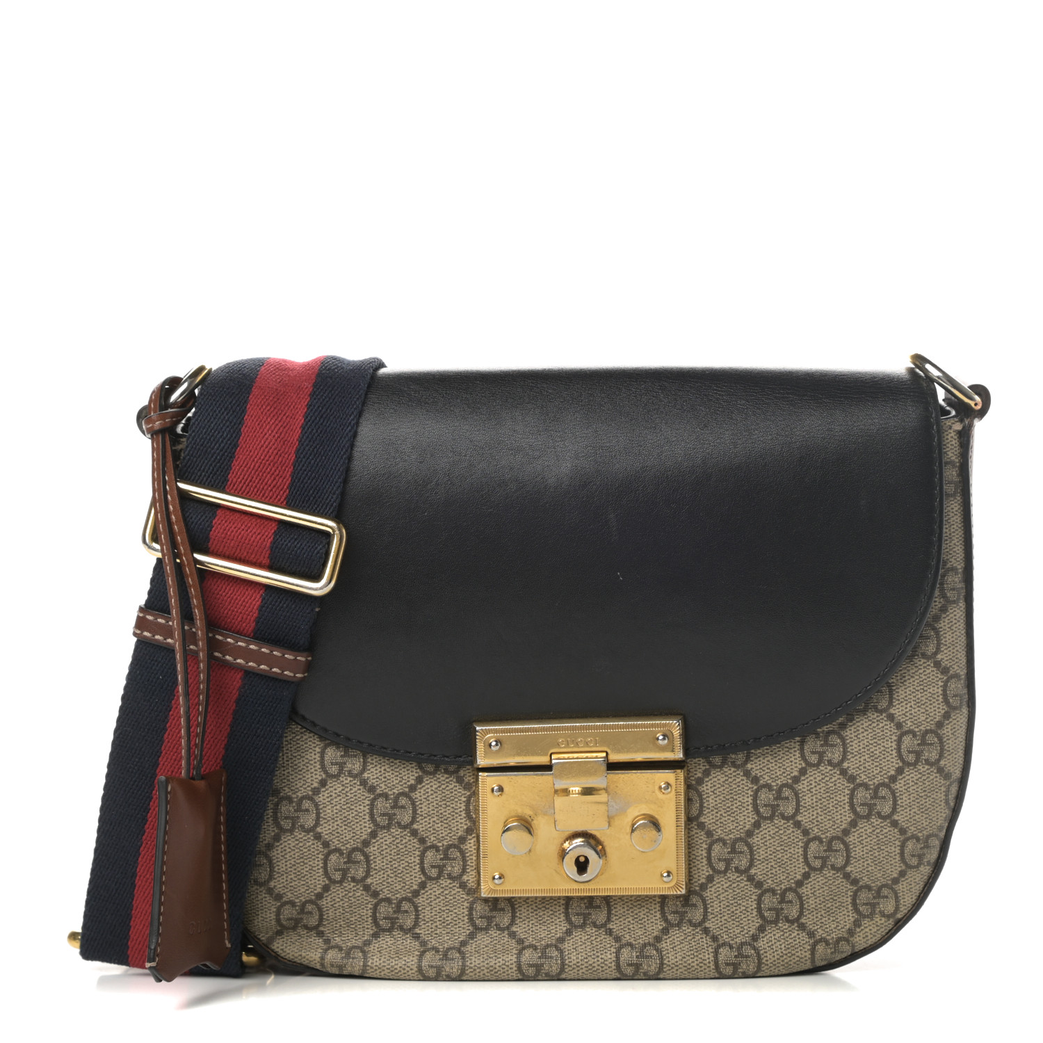 GUCCI GG Supreme Monogram Web Medium Padlock Messenger Shoulder Bag ...