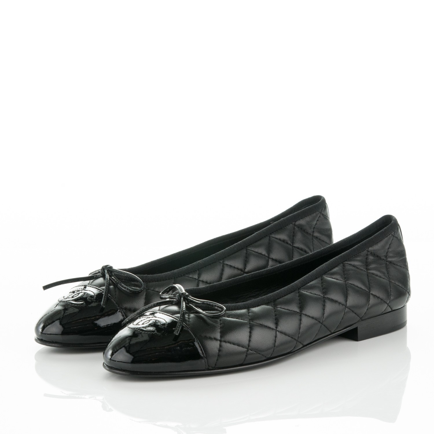 CHANEL Lambskin Patent Quilted Cap Toe 