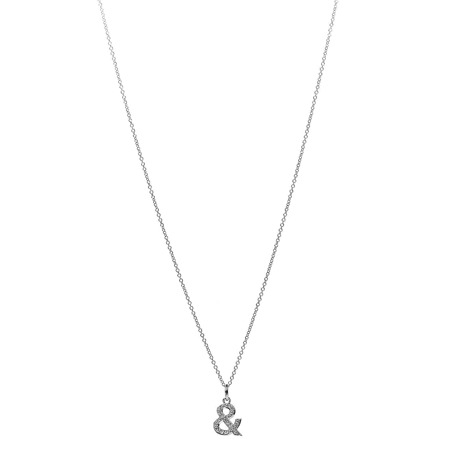 TIFFANY 18K White Gold Diamond Medium Ampersand Pendant Necklace 517541