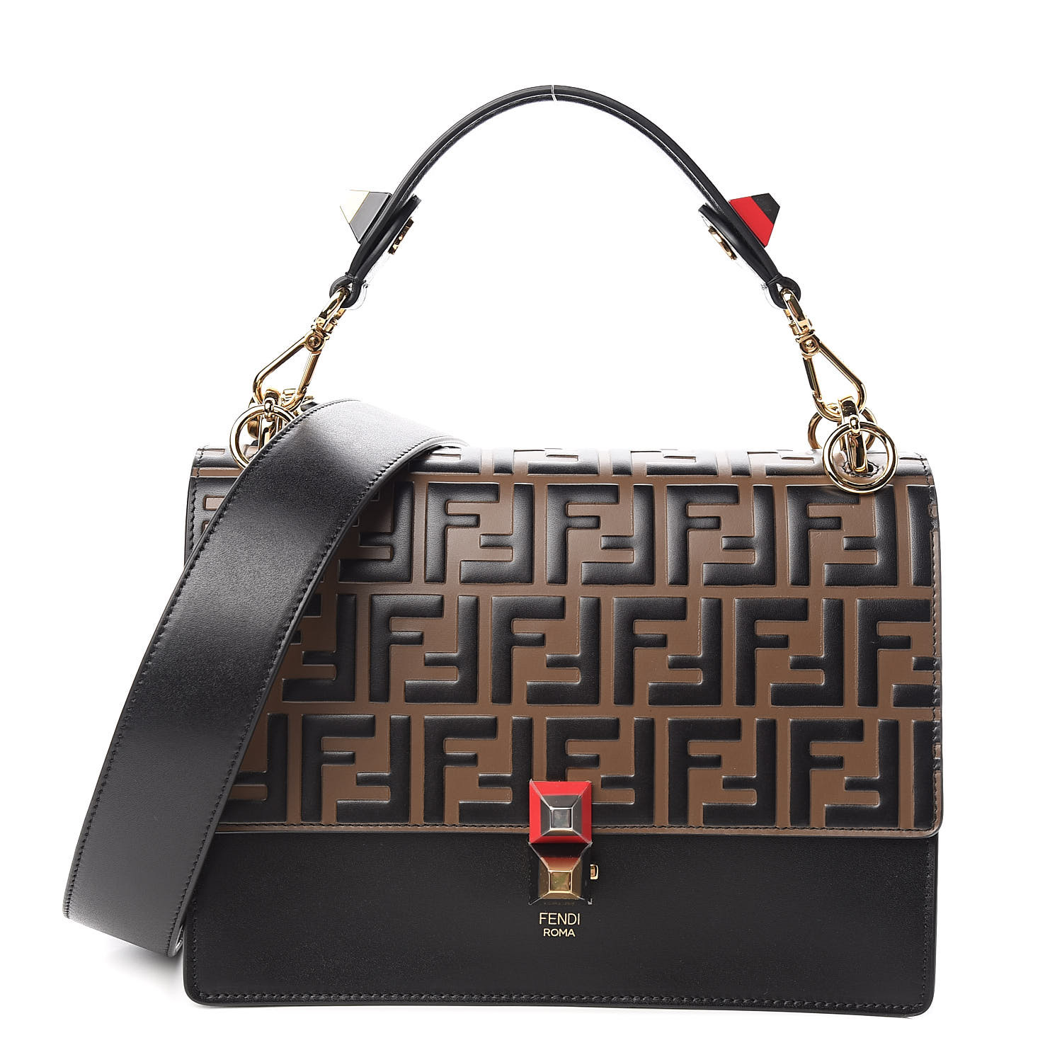 fendi calfskin zucca embossed kan i shoulder bag black