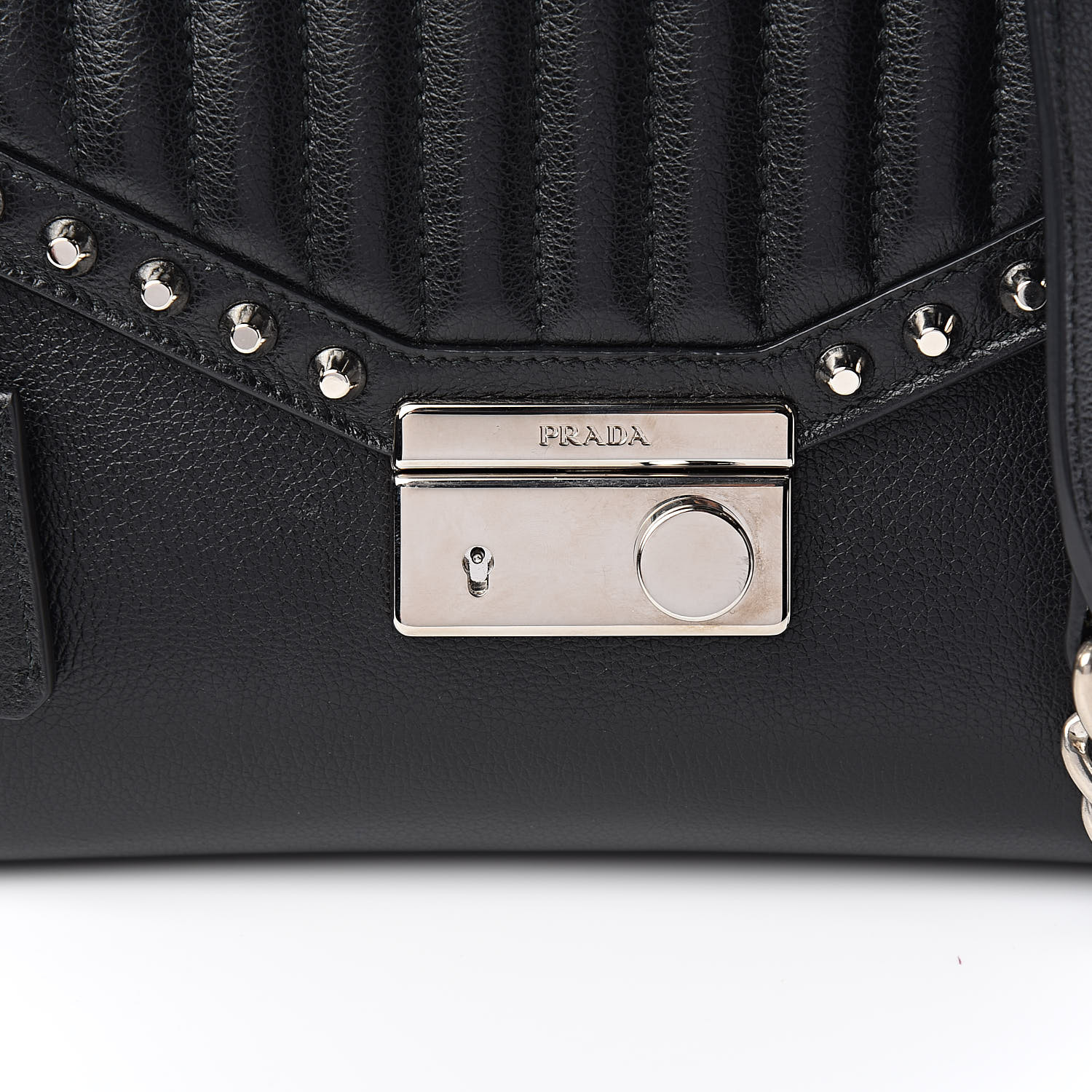 PRADA Glace Calfskin Studded Sound Crossbody Bag Black 650836