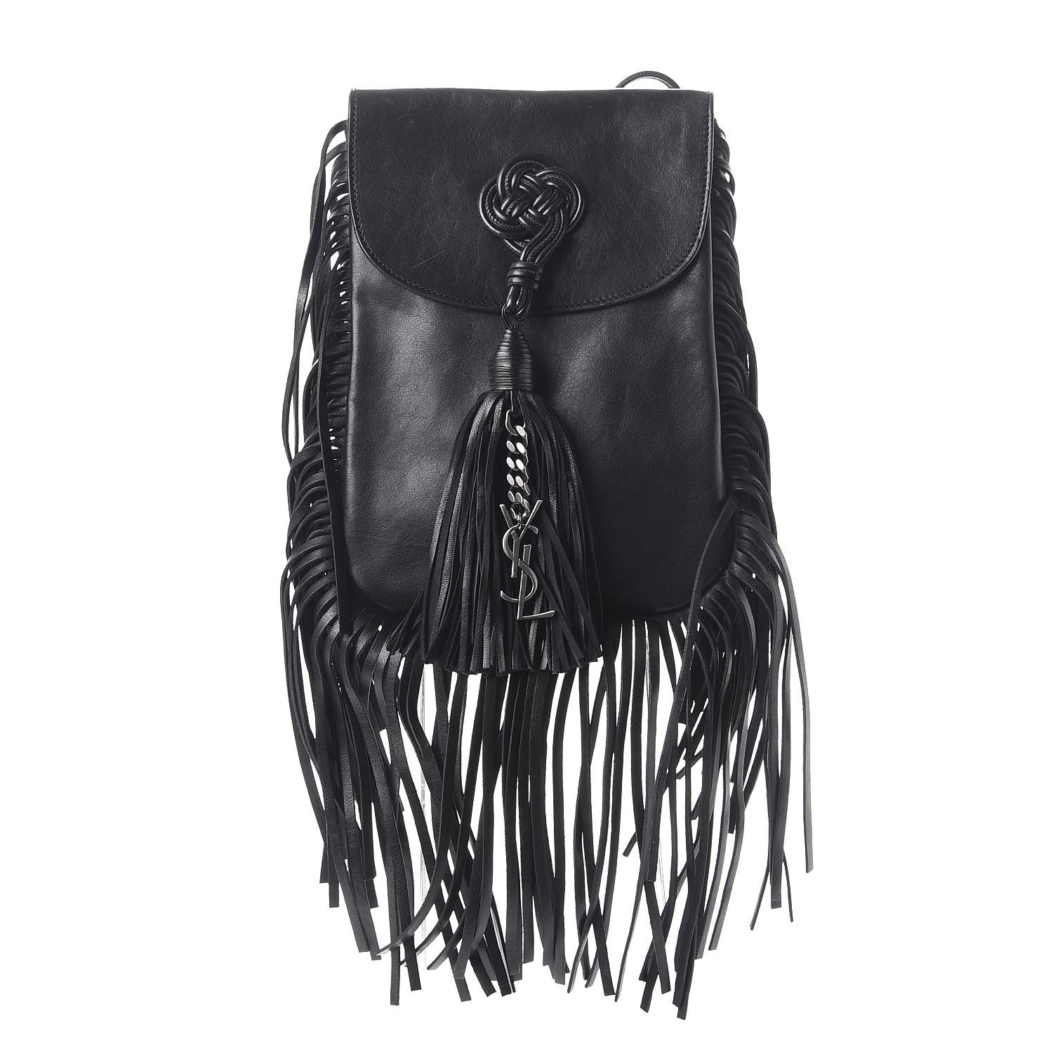 SAINT LAURENT Lambskin Fringe Small Anita Crossbody Bag Black 260627 ...