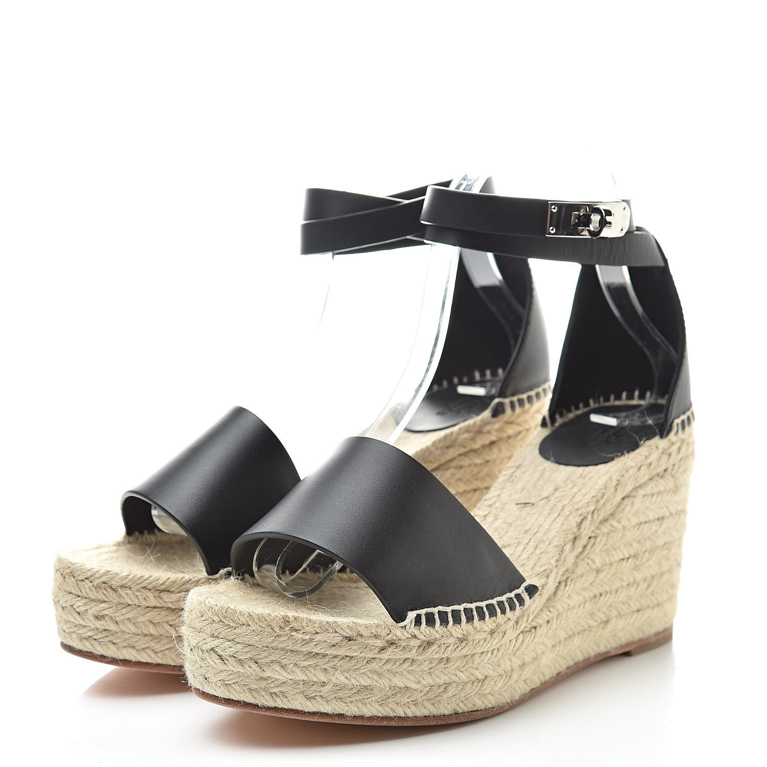 HERMES Calfskin Tivoli Espadrille Wedge Sandals 39 Black 523493 ...