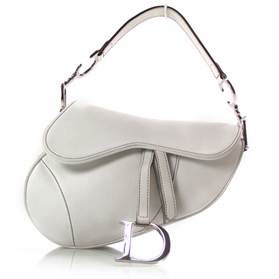 CHRISTIAN DIOR Leather Saddle Bag White 20374