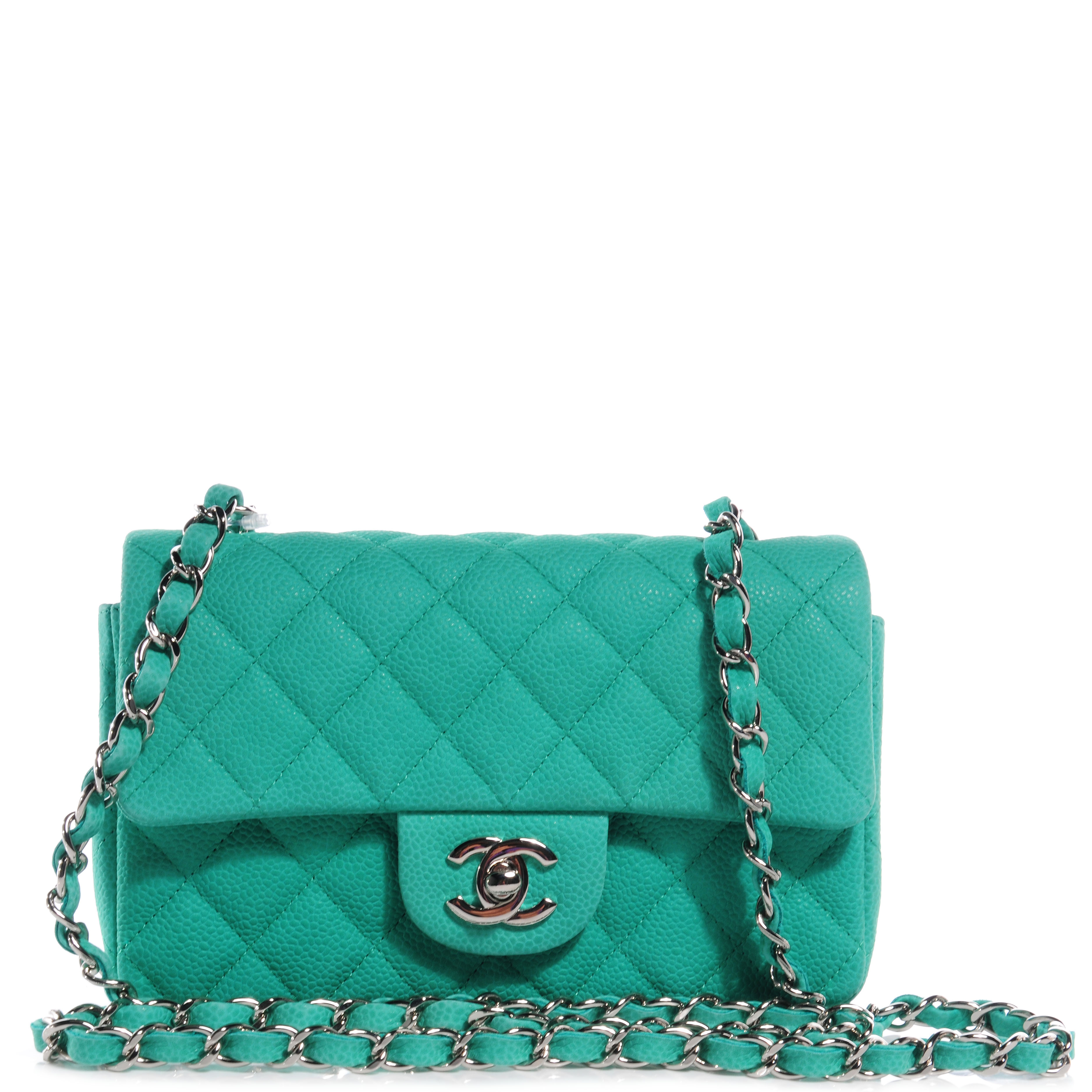 CHANEL Iridescent Caviar Quilted Mini Flap Green 62764