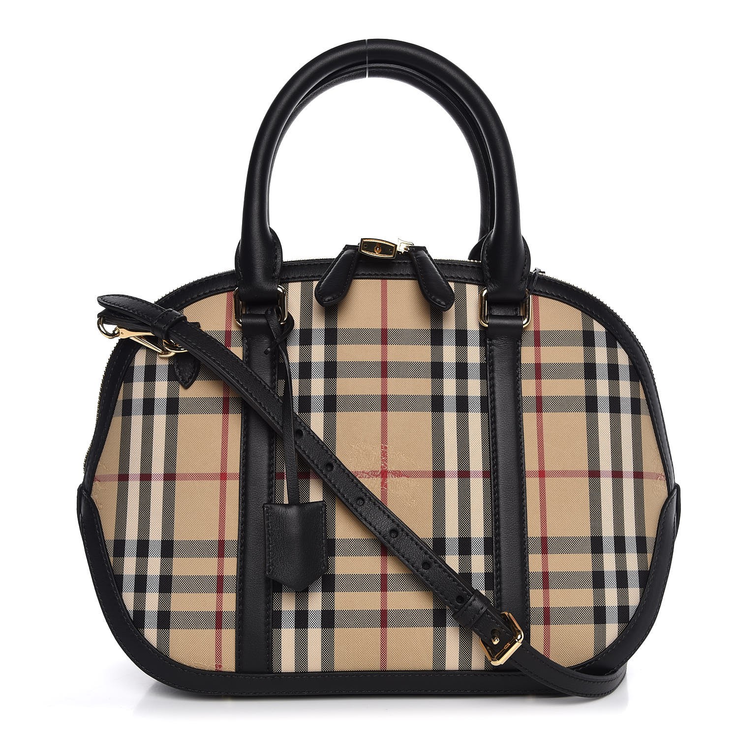 BURBERRY Horseferry Check Small Orchard Bowling Bag Honey Black 323737