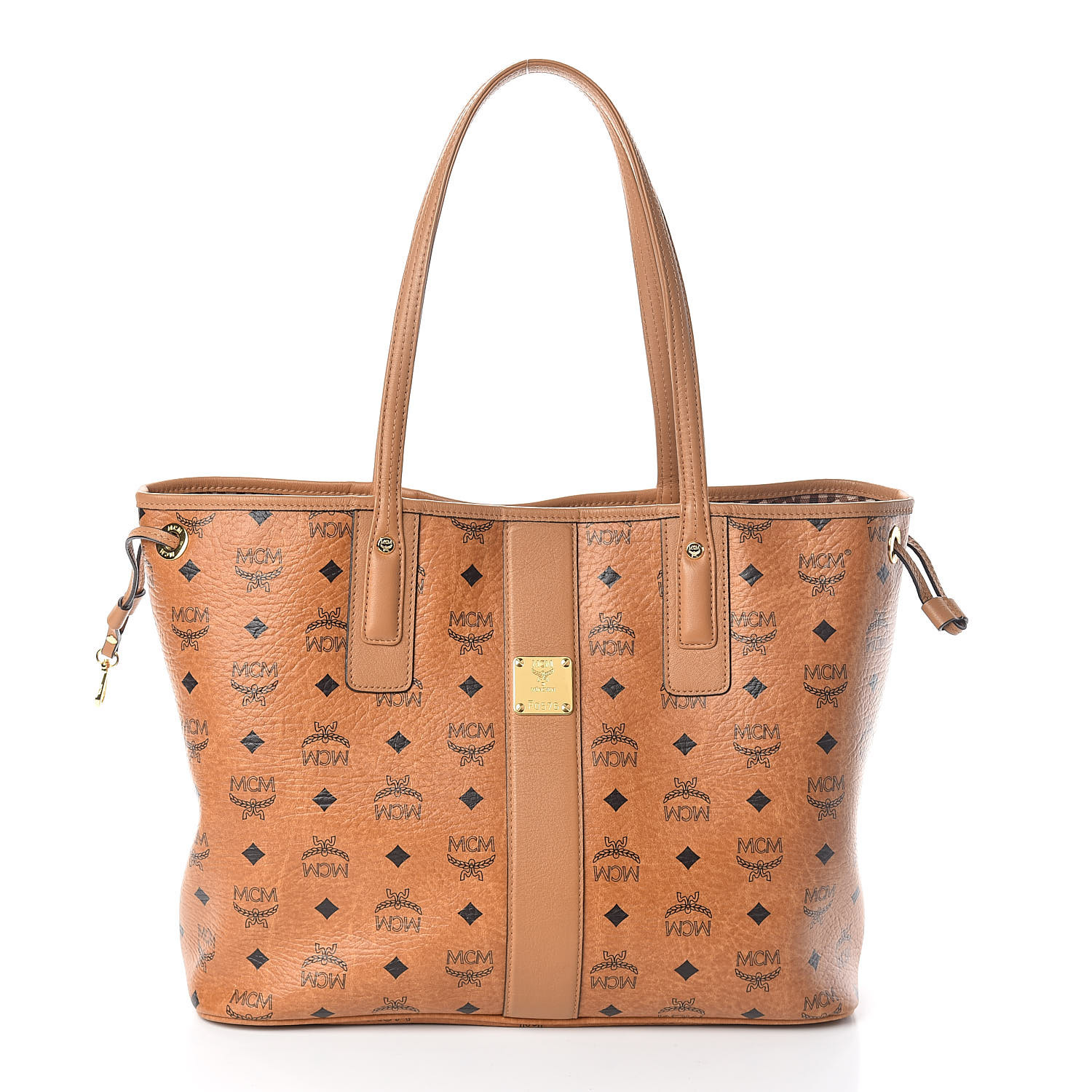 MCM Visetos Medium Liz Reversible Shopper Tote Cognac 515162