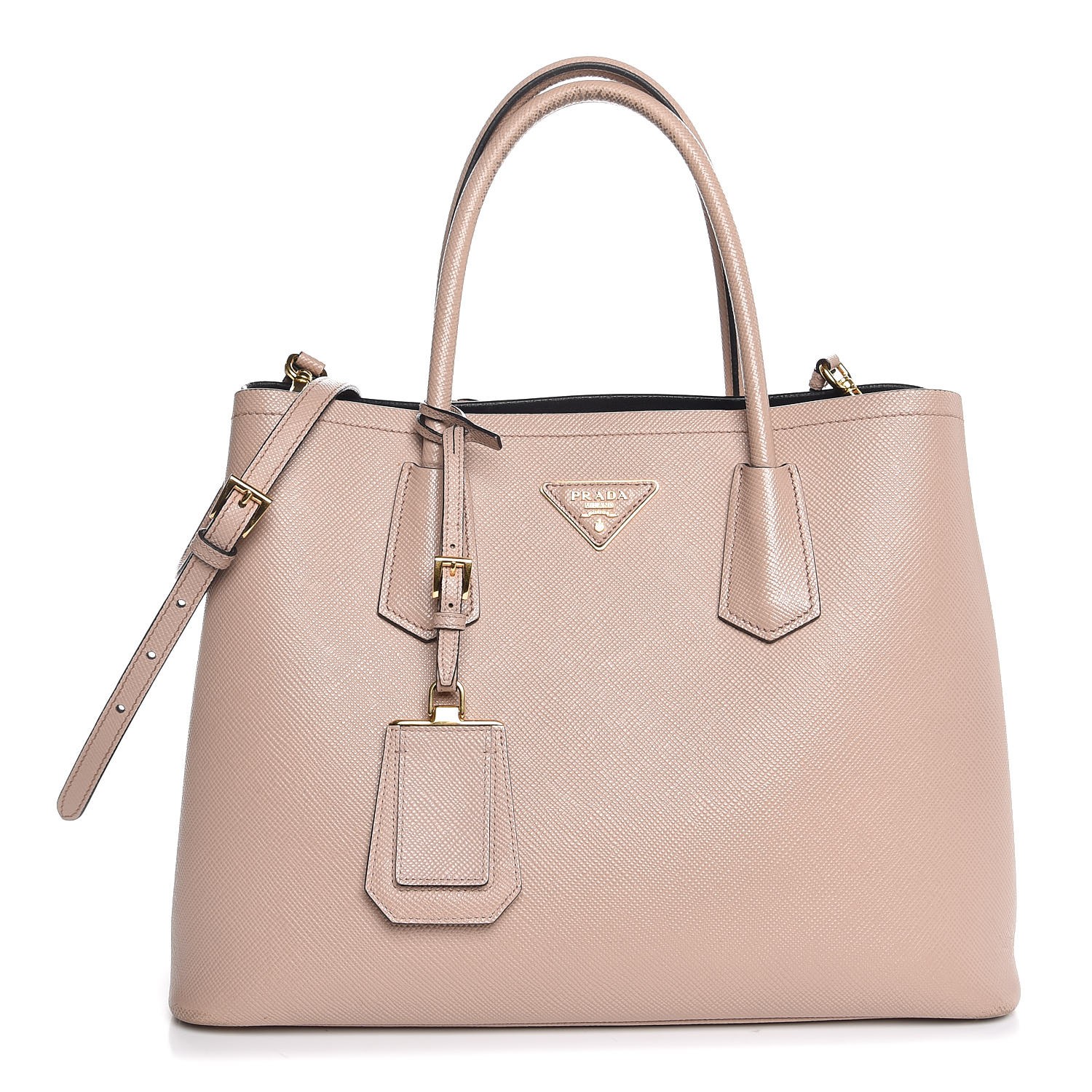 PRADA Saffiano Cuir Medium Double Bag Cammeo 320398