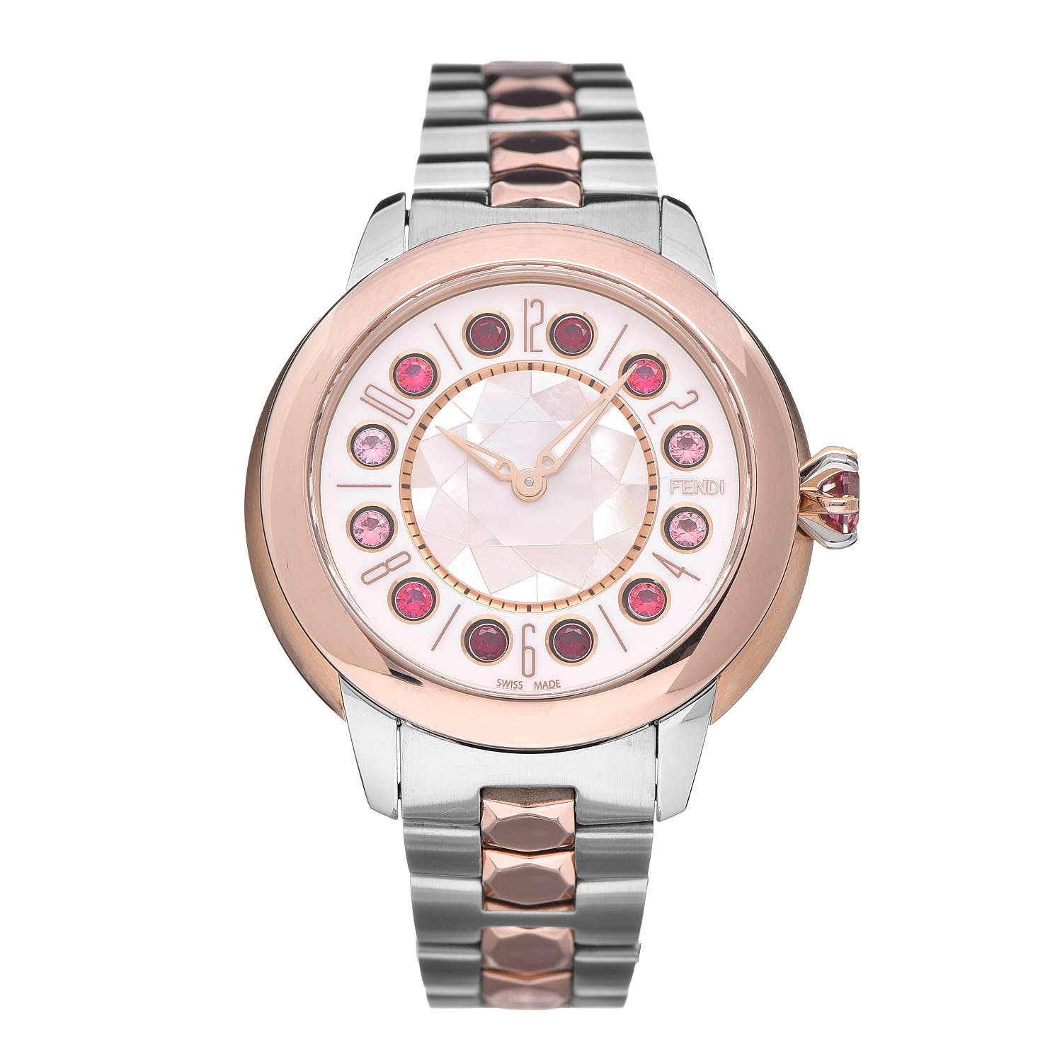 FENDI Stainless Steel 18K Rose Gold Mother of Pearl Topaz Spinel 33mm ...