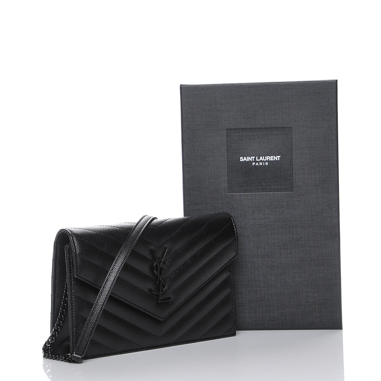 grain de poudre matelasse chevron monogram chain wallet black