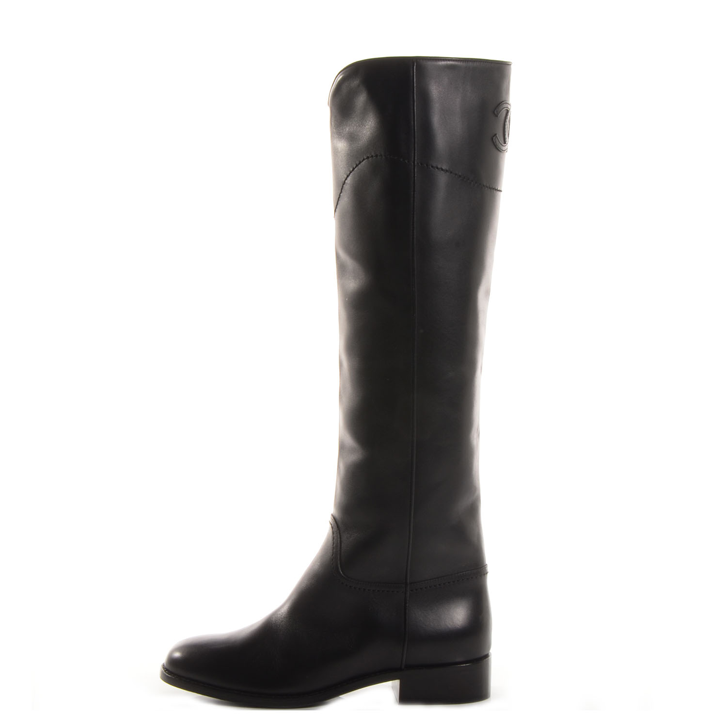 CHANEL Leather Ascot Riding Boots Black 