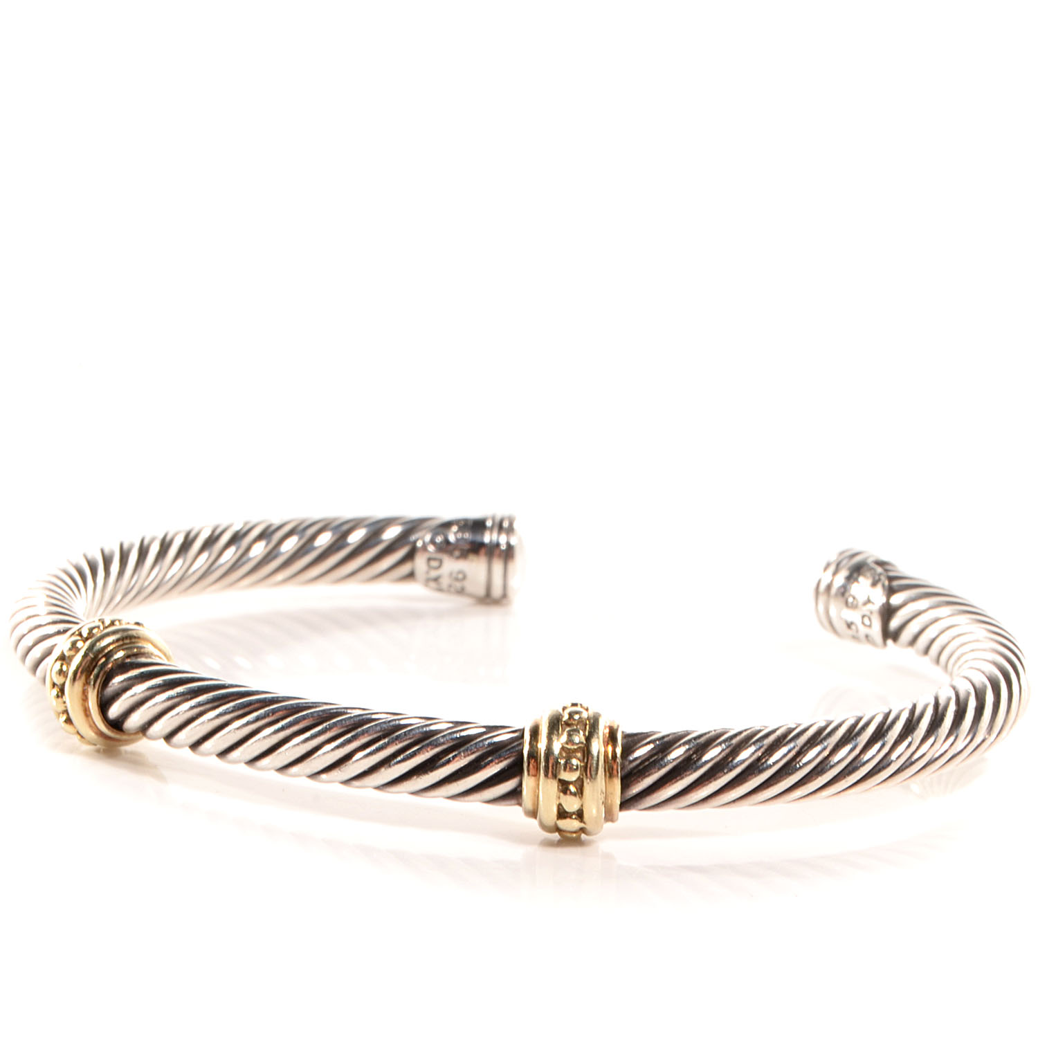 David Yurman Sterling Silver 14k Yellow Gold 5mm Cable Classics Two Station Bracelet 74535 1829