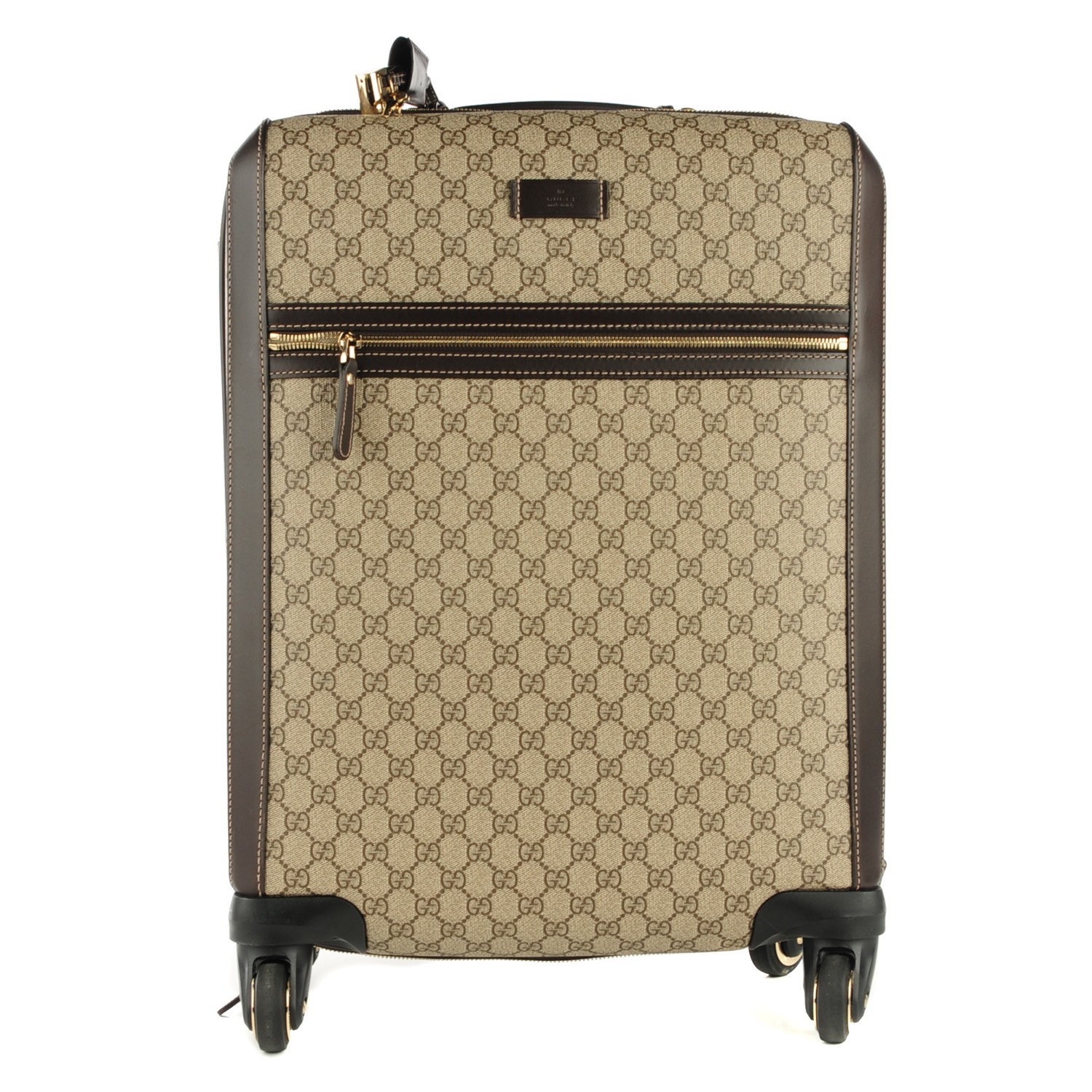 Gucci Gg Supreme Monogram Four Wheel Carry On Suitcase Dark Brown