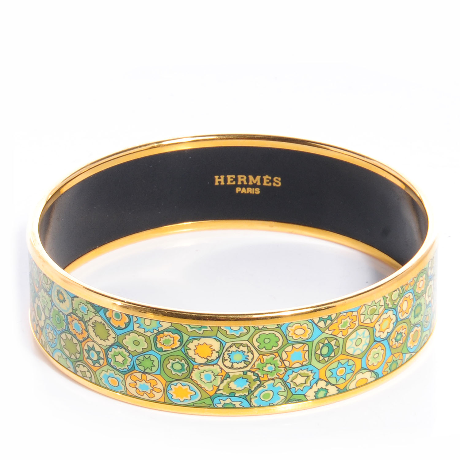 HERMES Enamel Printed Millefiori Wide Bracelet 70 68336