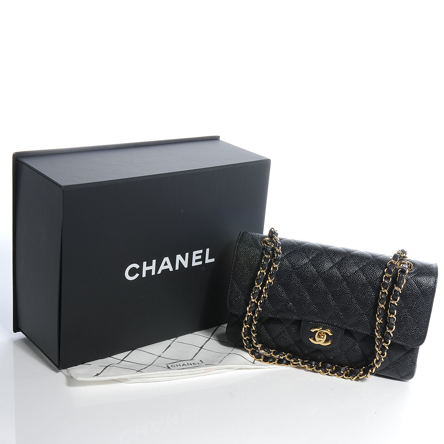 CHANEL Caviar Quilted Medium Double Flap Black 57597