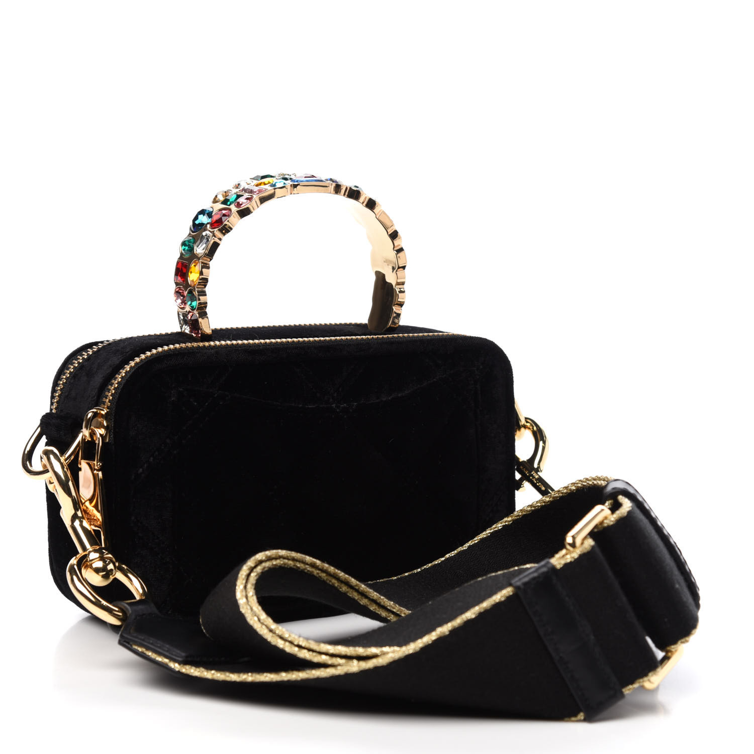 MARC JACOBS Velvet Quilted Jewel Top Handle Snapshot Crossbody Bag ...