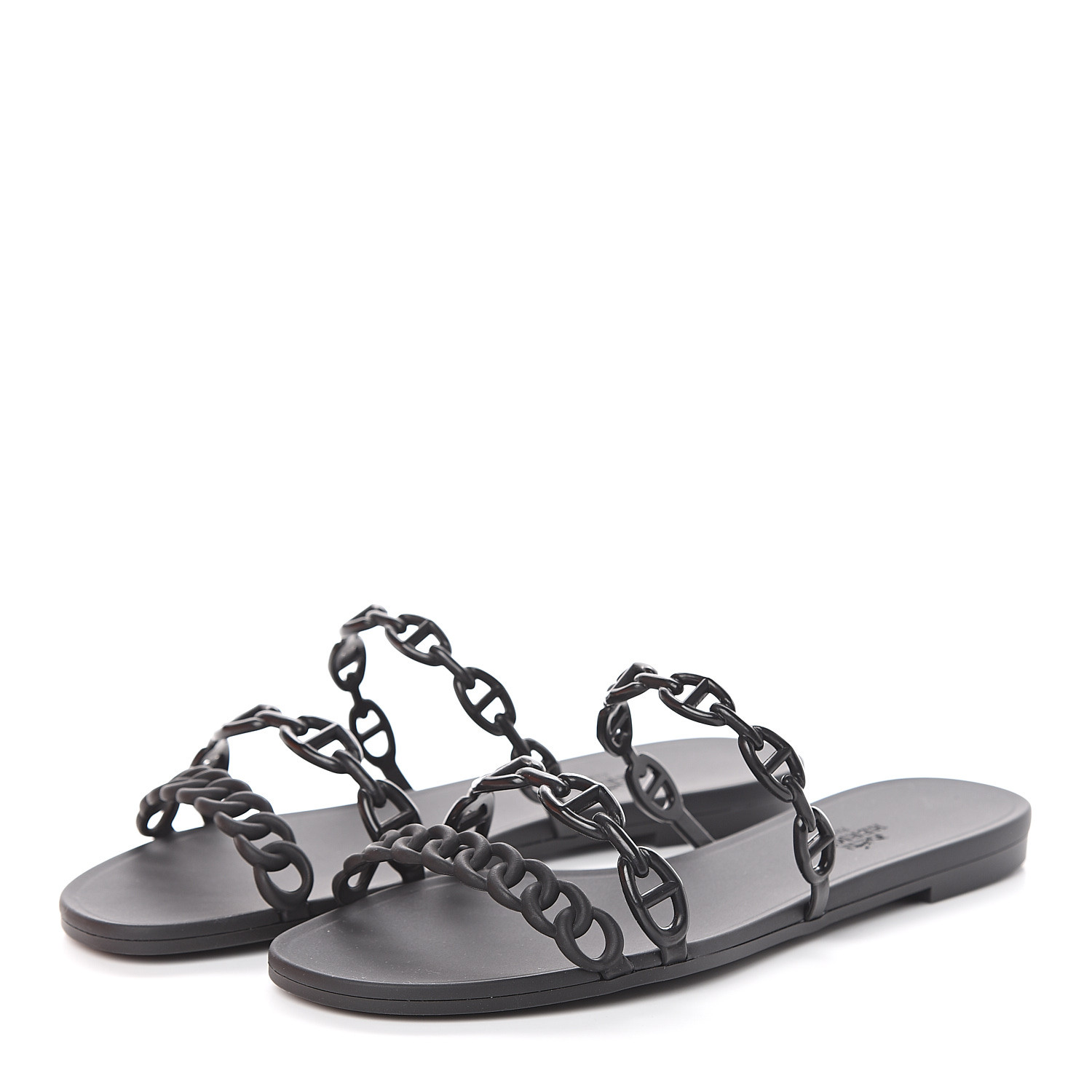 HERMES Rubber Chaine d'Ancre Rivage Sandals 38 Black 550562